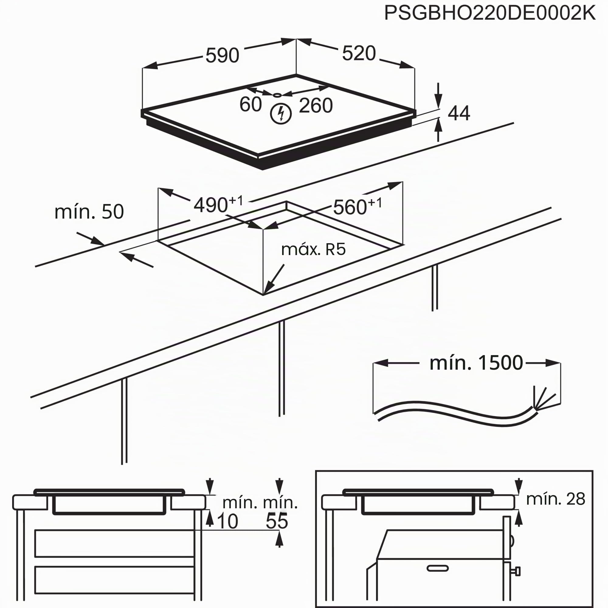 Electrolux EIT60342 Placa de Inducción, Serie 300, 60 cm, 3 Zonas de Cocción, Sistema Hob2Hood, Función Pausa, 3 Niveles de Intensidad, Función PowerBoost, Calentamiento Rápido, Temporizador