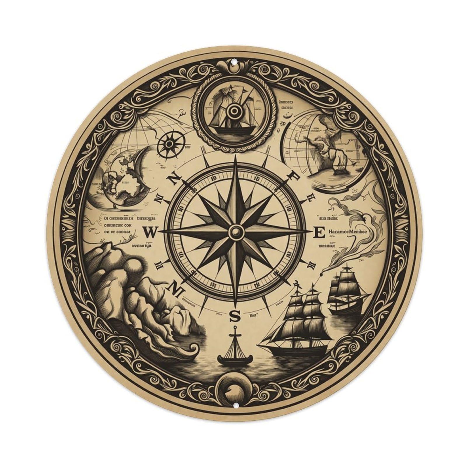 Vintage Nautical Compass World Map Keel Legacy Metal Tin Sign