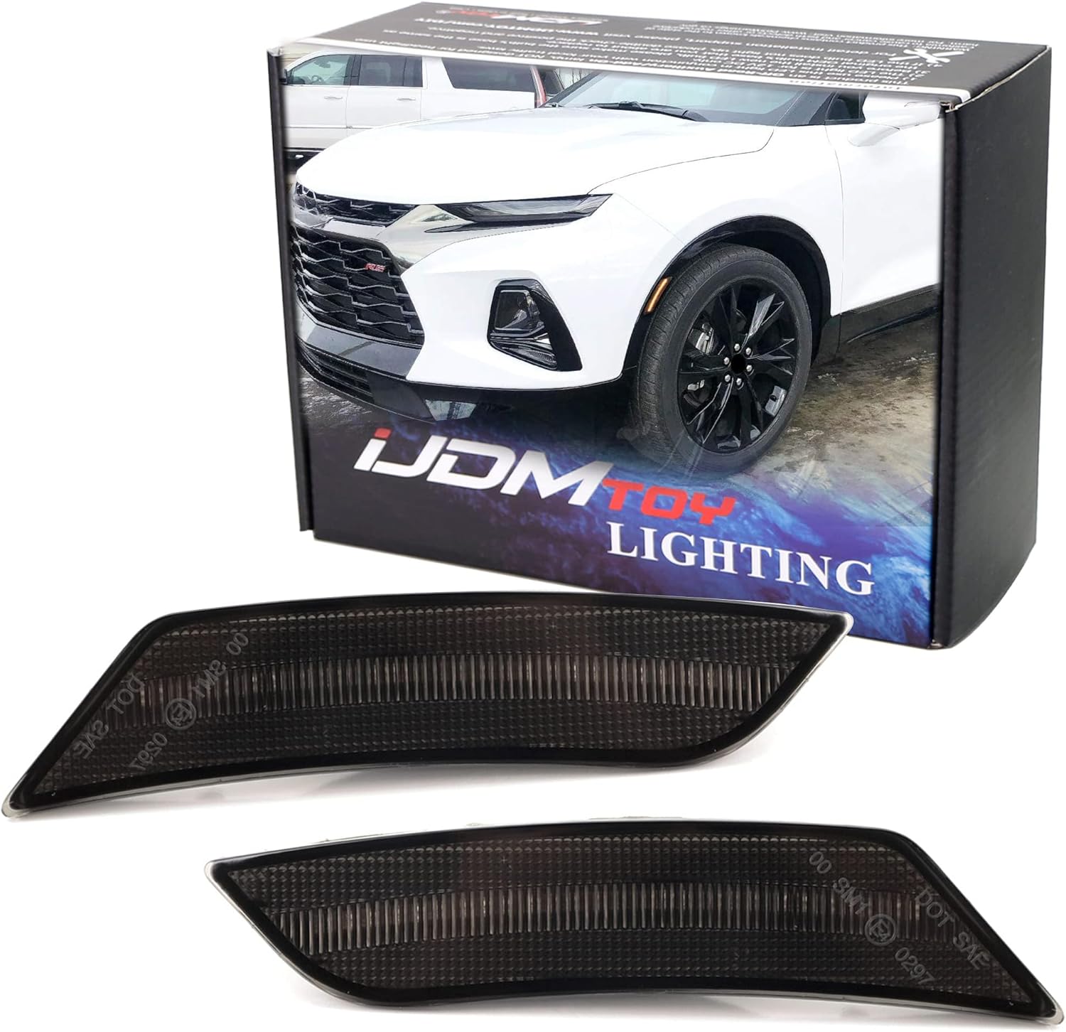 iJDMTOY Smoked Lens Amber Full LED Bumper Side Marker Light Kit Compatible With 2019-up Chevrolet Blazer, Powered by 27-SMD LED, Replace OEM Front Sidemarker Lamps