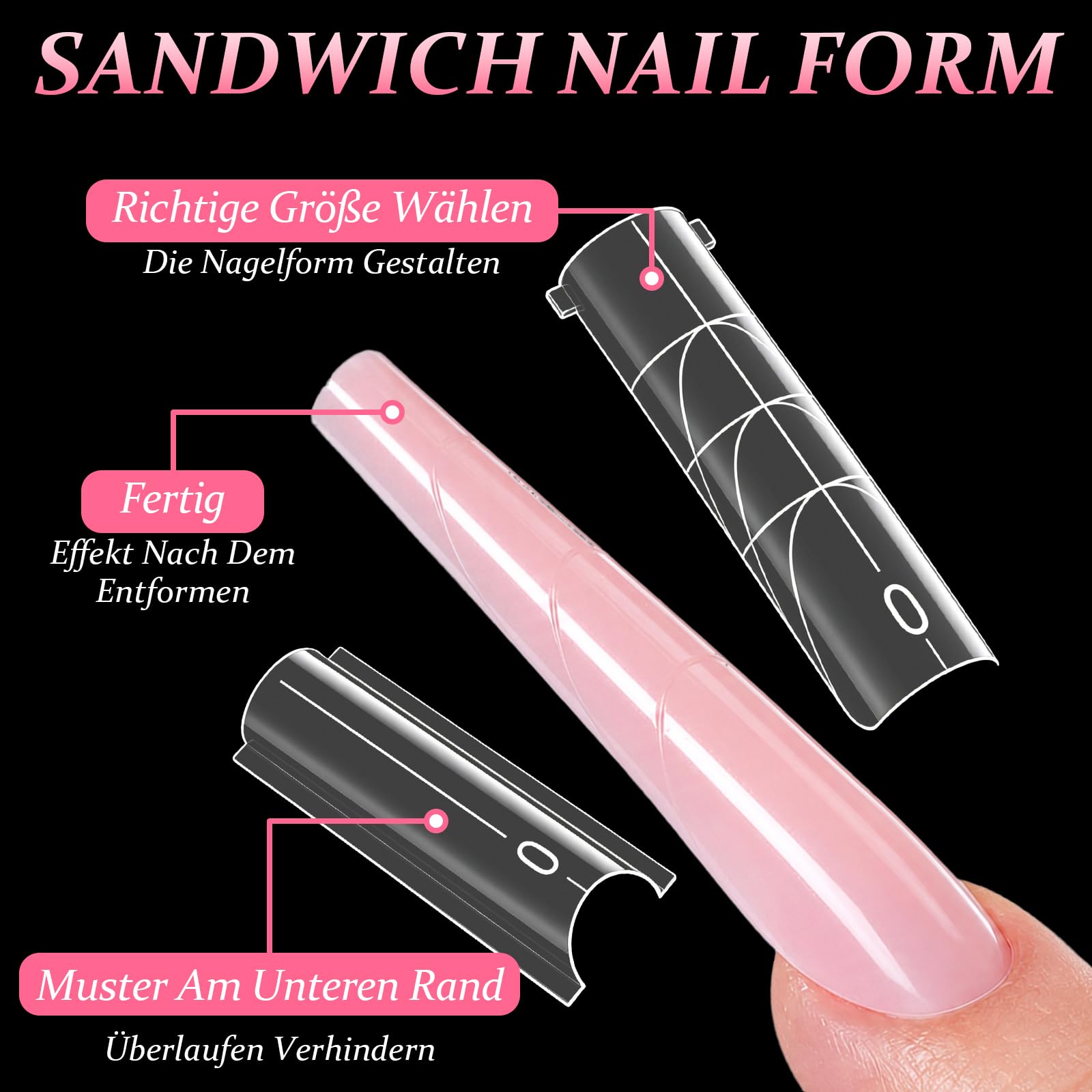256 Pezzi Sandwich Dual Form, 16 Misure, Con Pennello 2-In-1 Per Unghie e Lima, Per Polygel, Builder Gel e Acrygel, Salone e Fai Da Te, Per Principianti(Mandorla)