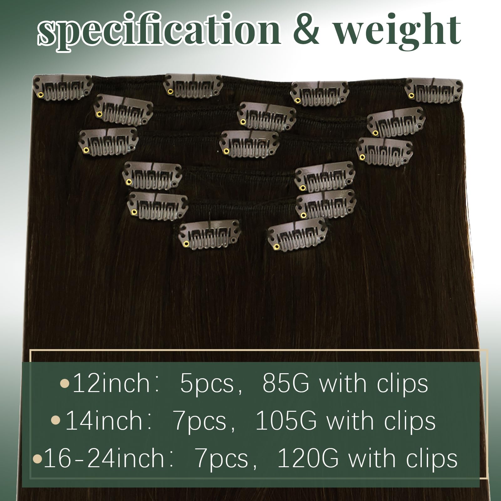 Ugeat Przedłużanie Włosów Clip in, Włosy Ludzkie, Czekoladowy Brąz, 55 cm 7 sztuk 120g, Włosy Clip in Extensions Ciemny Brąz, Remy Naturalne Proste