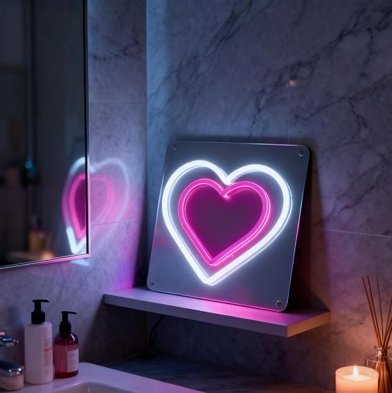 Valentines Day Decoration, Double Heart LED Neon Sign, USB Powered Dimmable Decorative Neon Light for Home Bedroom Living Room Wall Table Romantic Anniversary Love Theme Decor Party Gift 9.8 x 9.8 In