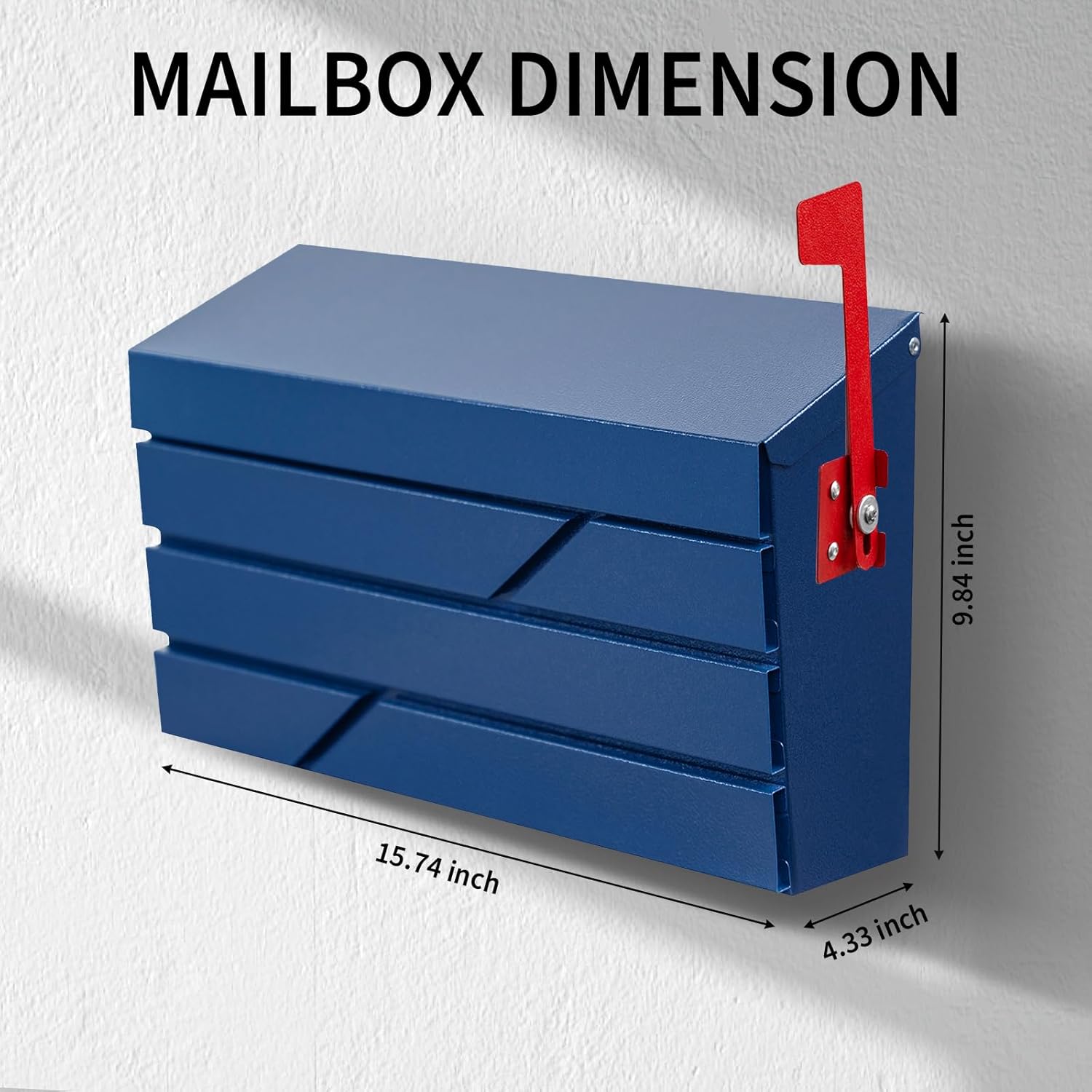 Wall Mount Mailbox for House Outside, Large Capacity Mailbox with Flag Drop Box, Galvanized Steel and Rust-Proof Metal Post Box, 15.74"x9.84"x4.33", Blue, MD065