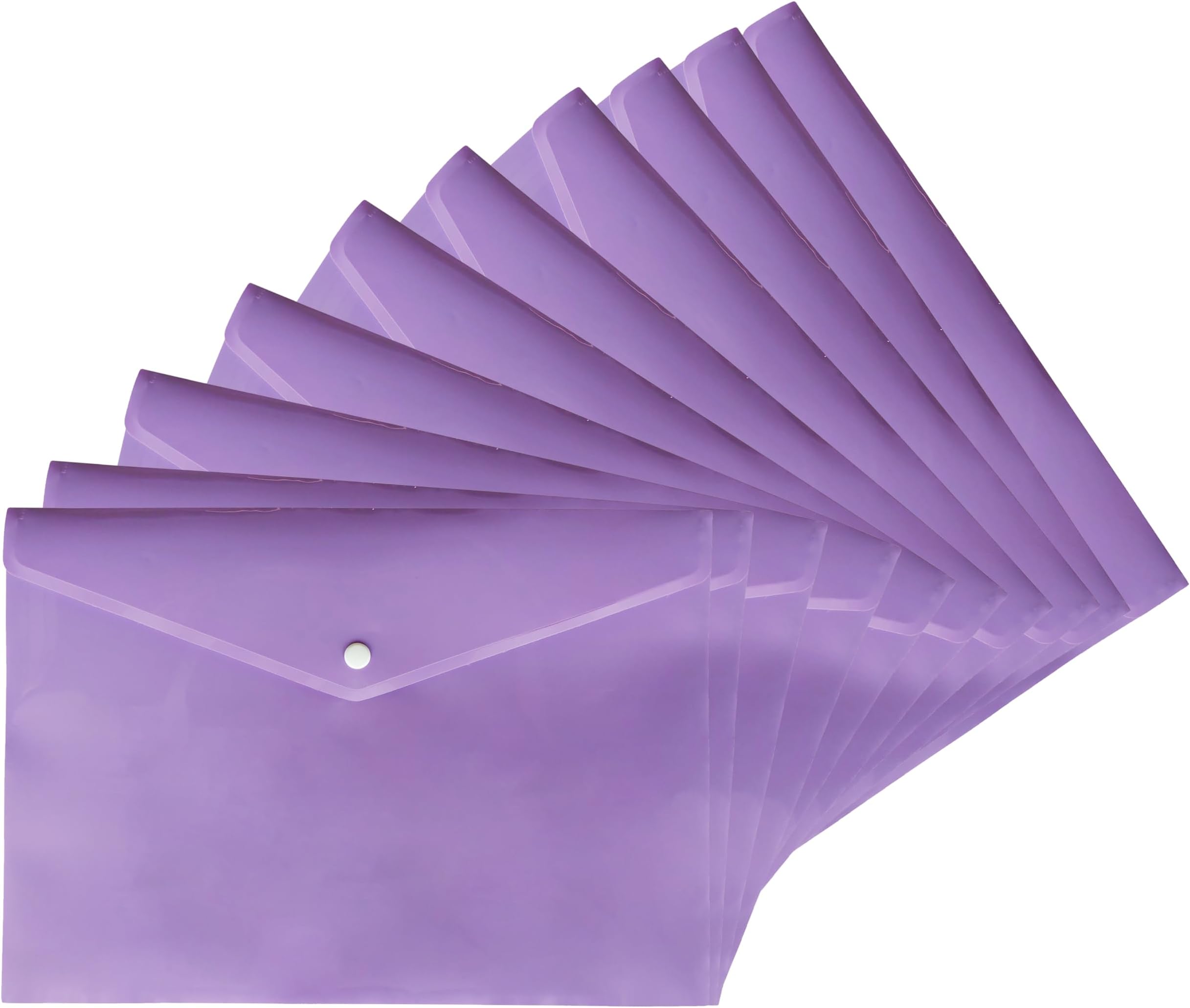 (Pack of 10) A4 Pastel Plastic Poly Document File Folders with Snap Button Waterproof Document Organizer Storage Bag Envelope Folder for Home School Office Stationery Coloured File Folders (Purple)
