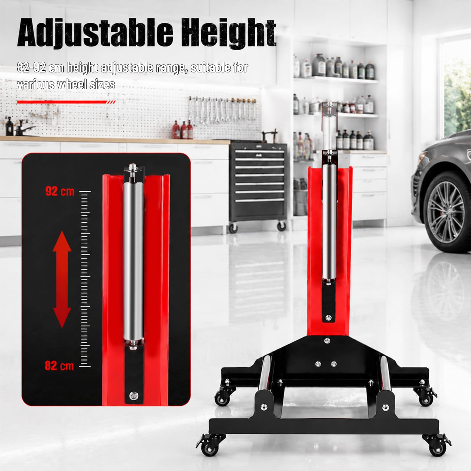 Support de Nettoyage de Pneus, Support pour Pneus de Voiture Réglable en Hauteur pour Nettoyage, Polissage et Soin des Jantes, Capacité de Charge 50 kg