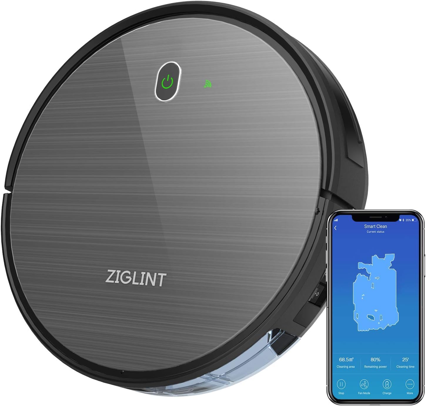 ZIGLINT D5 Robot Vacuum Cleaner -1800Pa Strong Suction, Super Thin, Quite, Self-Charging, Drop-Sensor, Alexa App Connect, Robotic Vacuum Cleaner for Hard Floors Carpets 1 Year Warranty