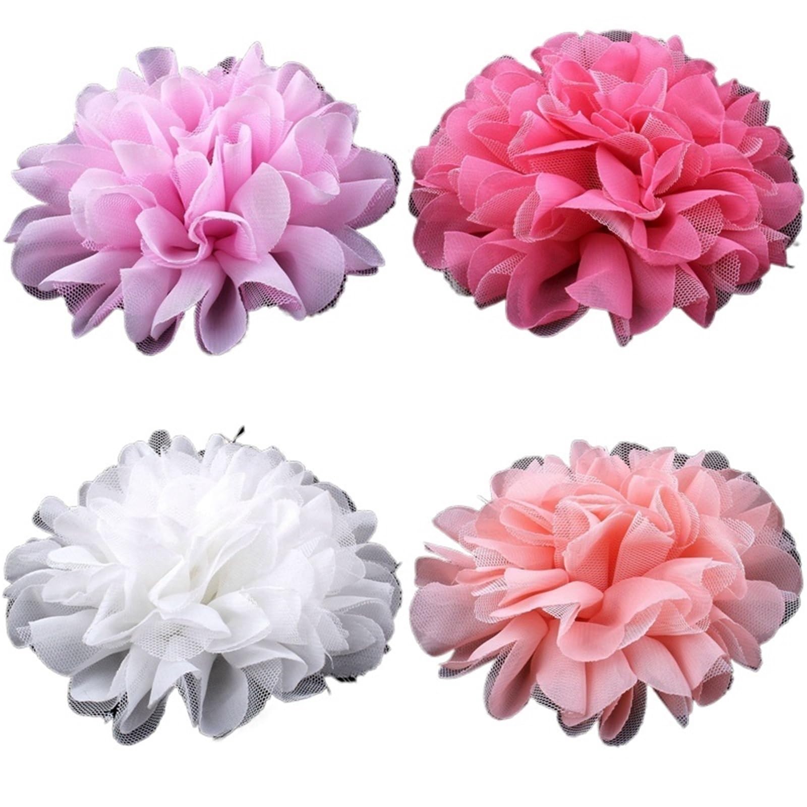 Bügelflicken 12 cm schicke große Mesh-Tüll-Stoffblume for süße Pastellfarben, Flatback-Chiffon for Stirnbänder(120Pcs)