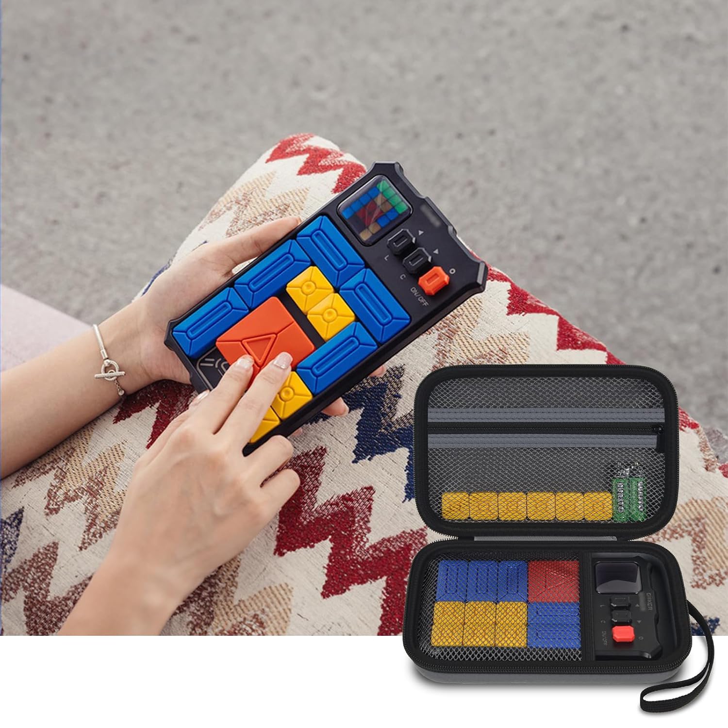 casmilee Case Compatible with Giiker Super Slide Brain Games, Brain Teaser Puzzles Organizer Storage Bag, Flow Slider Puzzle Game Holder (Grey) | Half mesh panel, zippered accessory pocket, wrist strap, splashproof and scratch-resistant protection, Case Only