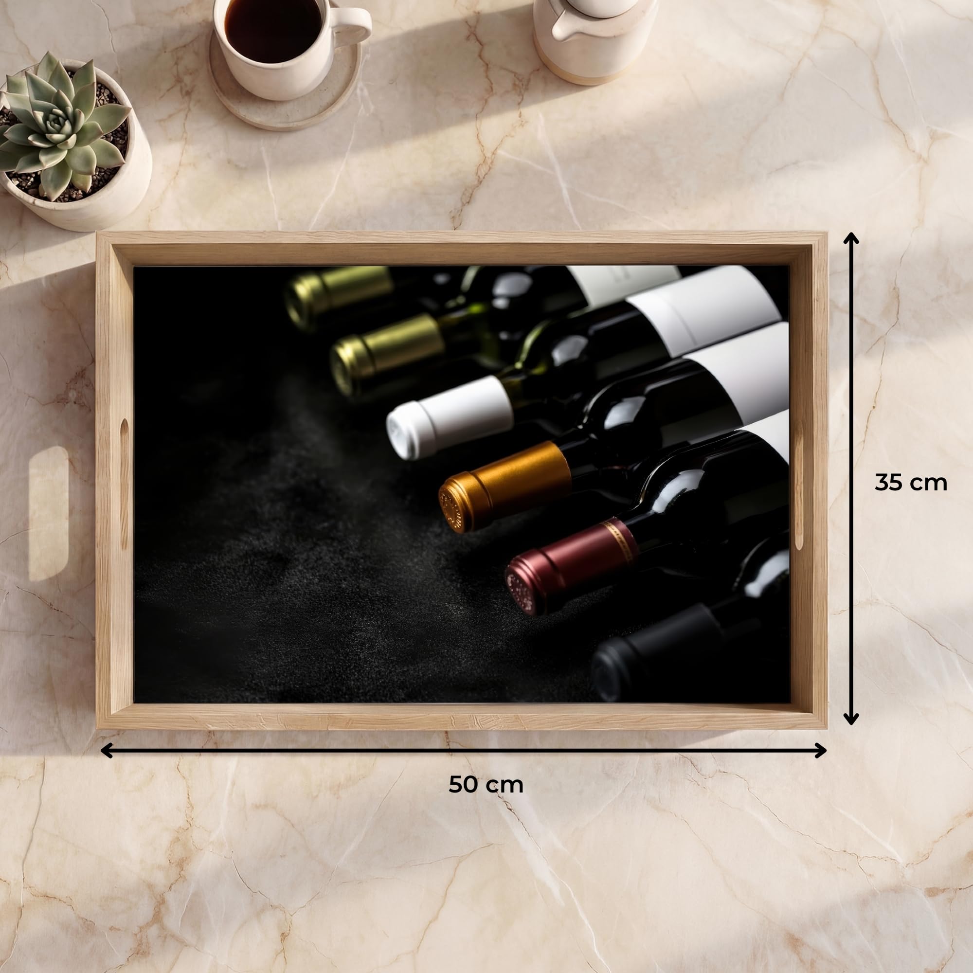 Bandejas De Madera Rectangular 50x35 cm Bandeja para Servir Roble Decorativa Cafe Resistente A Los Arañazos Tabuleiro Desayuno Vino - Botellas - Variedad - Sabores
