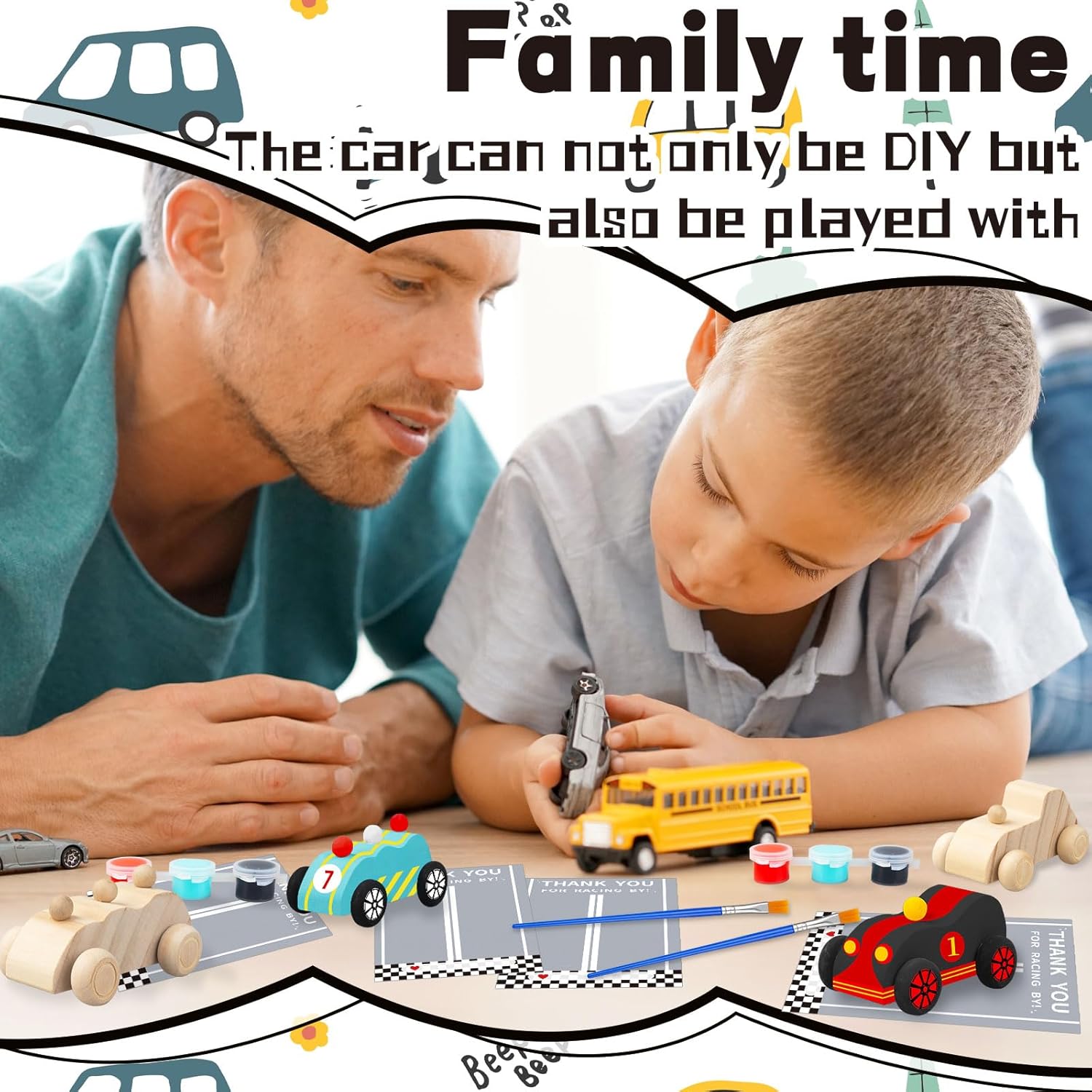 12 Sets Race Car Painting Party Favors Wooden Car Craft Set, Unfinished Wood Cars Shapes with Paint Supplies, Cards and Gift Bags, Bulk Event and Party Favor Supplies - Image 6