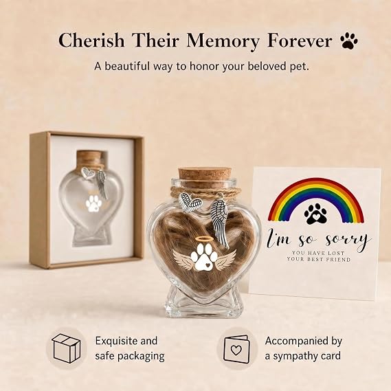Pet Memorial Bottle for Dog or Cat Hair,Fur Keepsake for Pet Loss