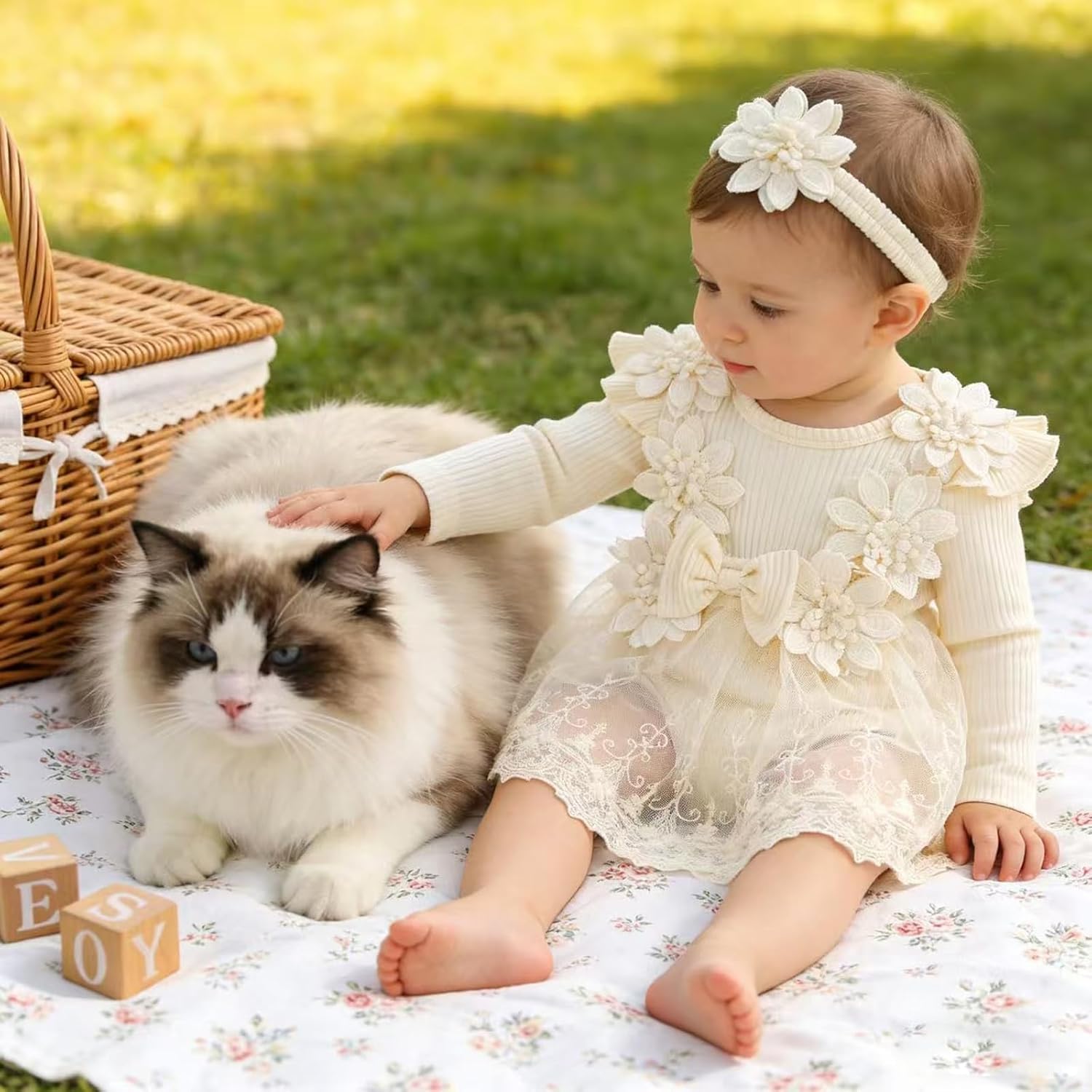 Baby Girl Dress Romper Flowers Embroidery Baby Lace Romper Infant Girl Fall Winter Clothes with Headband - Image 2