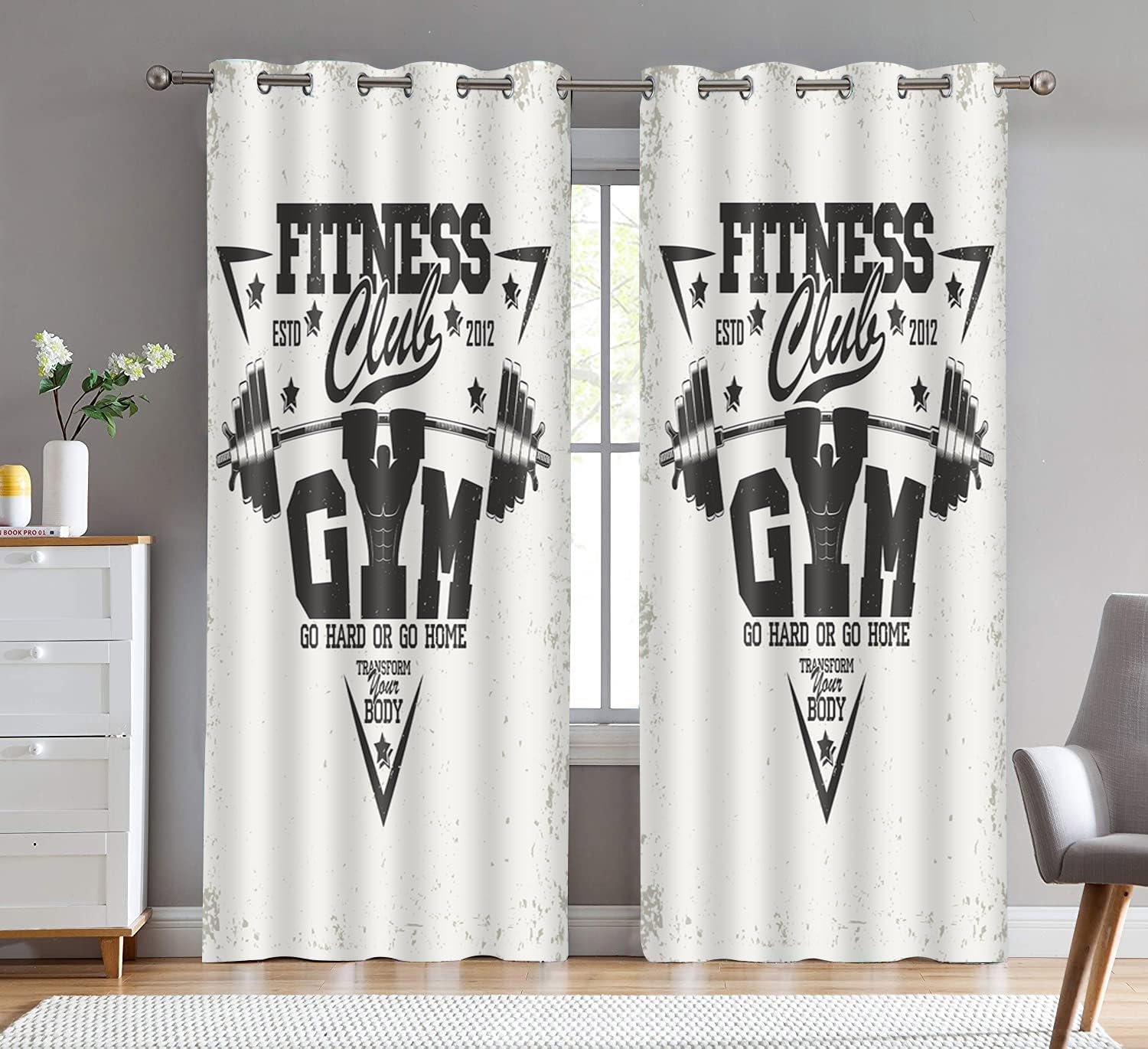 Fitness Curtain 52x84 Inches Gym Dumbbell Aerobic Exercise Pattern Printed Window Drapes for Living Room Bedroom Home Decoration CLXTMN257