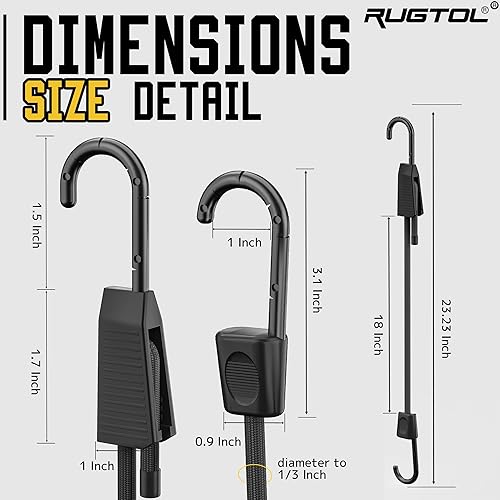 Miniatura 2 de Cuerdas elásticas con ganchos resistentes, paquete de 4 cuerdas elásticas largas planas de 30 pulgadas, correas elásticas negras de goma con ganchos