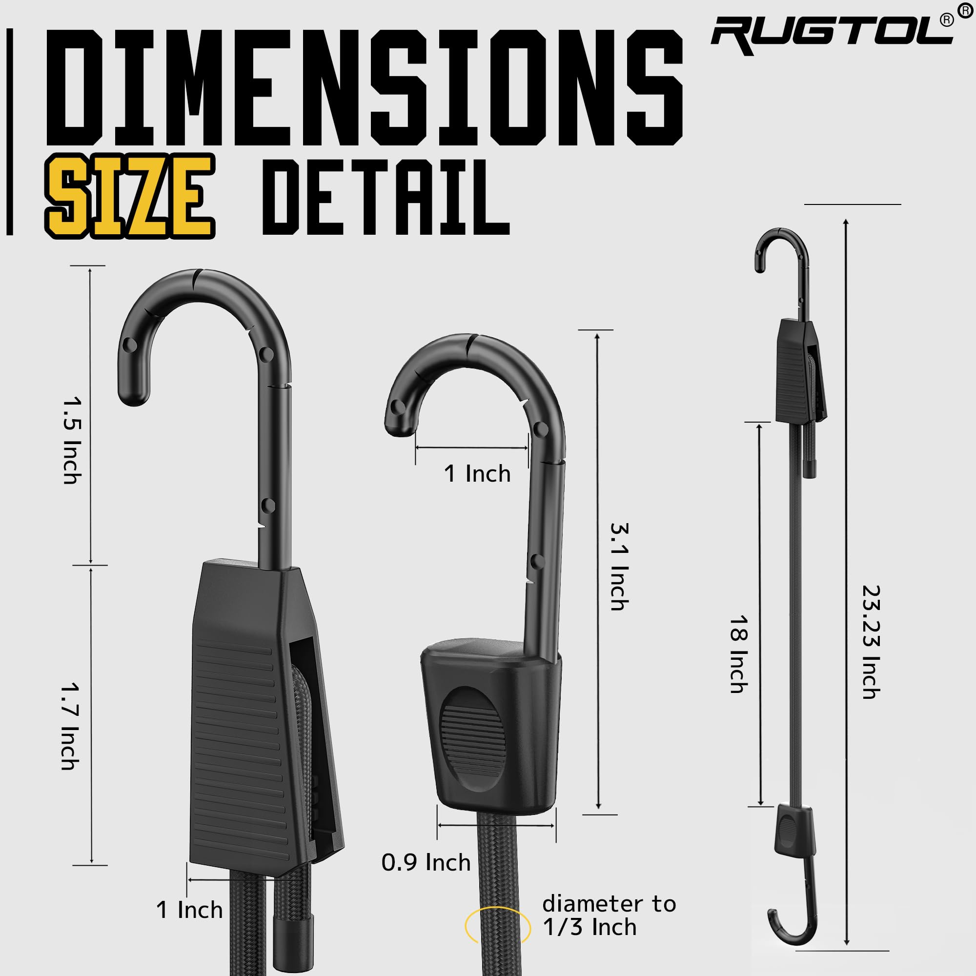 Rugtol Bungee Cords with Hooks, Adjustable Heavy Duty Outdoor Elastic Bungee Straps - Image 2