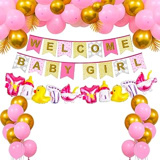 Party Propz Welcome Baby Girl Decoration Kit – 42 Pcs with Banner (Cardstock) | Welcome Home Decoration & Baby Décor Items