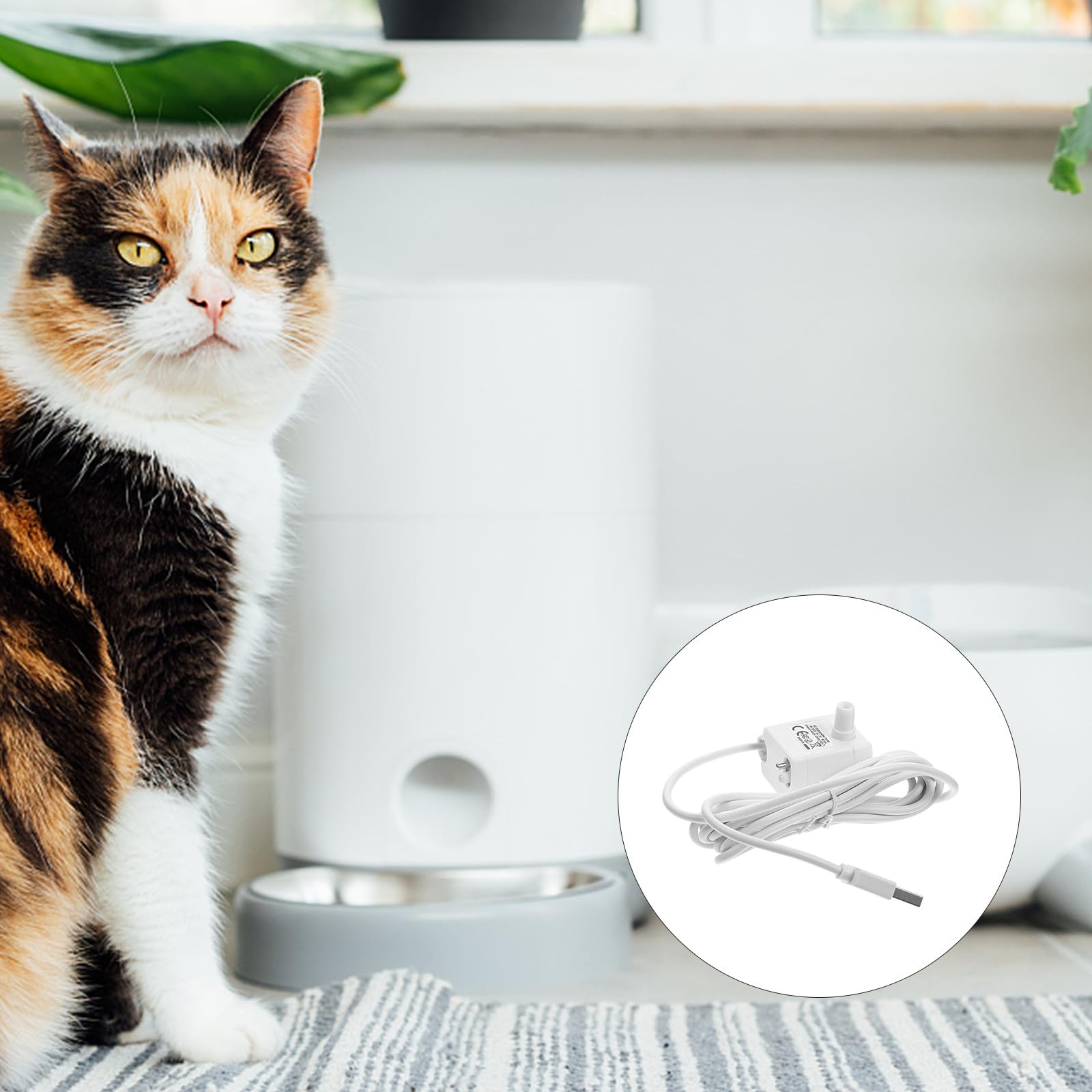 Veemoon Bomba de Fuente Sumergible para Mascotas 5v 1a Luz Indicadora, Bomba de Agua Ajustable Antiséquedad para Dispensador de Agua de Gato, Repuesto Silencioso y Compatible