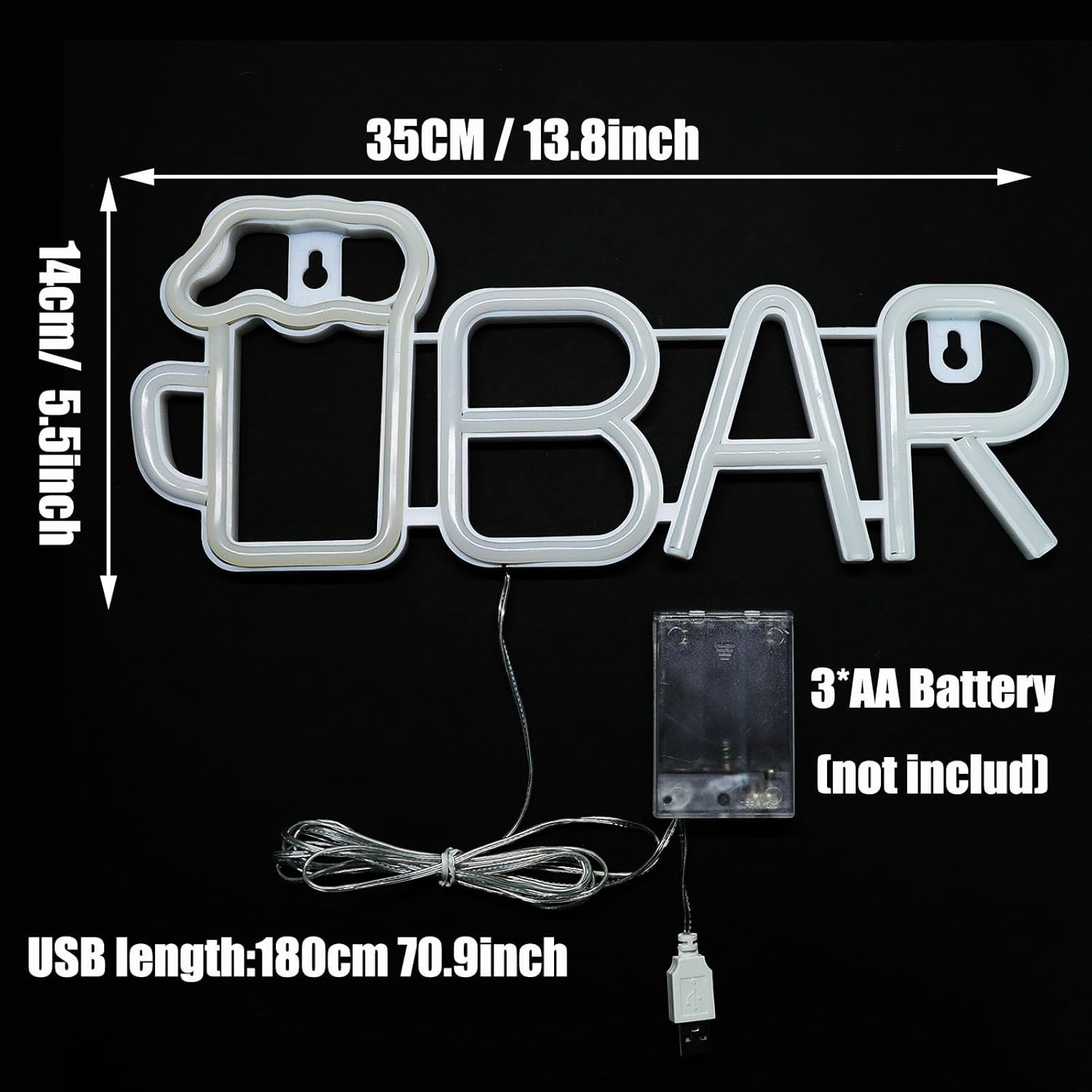 Bar Neon Sign for Wall Decor, Beer Neon Light Draft Beer USB/Battery Operated Beer-Glass for Home Bar, Man Cave, Cocktail Party, Weddings, Club, Hooks Included - Image 6
