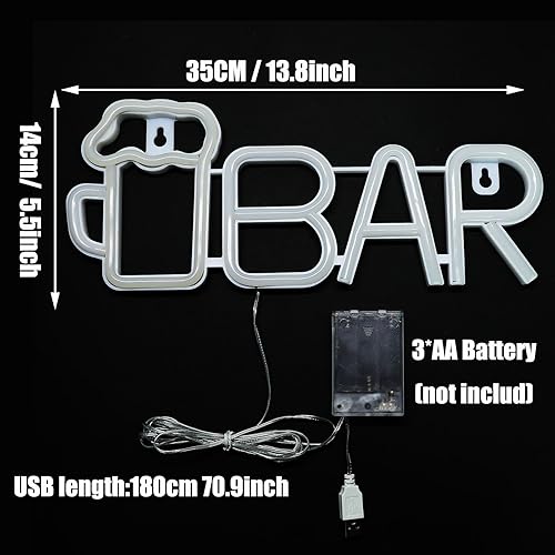 Miniatura 9 de ENUOLI Letreros de barra de neón, luz LED de neón de cerveza para decoración de pared, letreros de neón de barra alimentados por USBbatería,