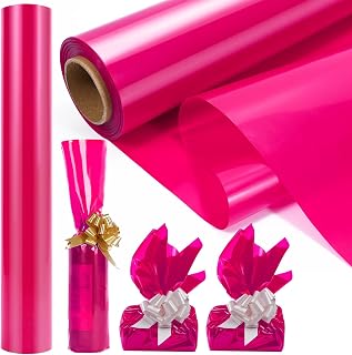 Pink Cellophane Roll, Cellophane Wrap for Gift Baskets, 3 Mil Large Cellophane Wrapping Paper | 34" Fold to 17" x 100 ft Plastic Colored Cello Décor for Valentine’s Day, Easter, Party, Flower (34"x100ft, Pink)