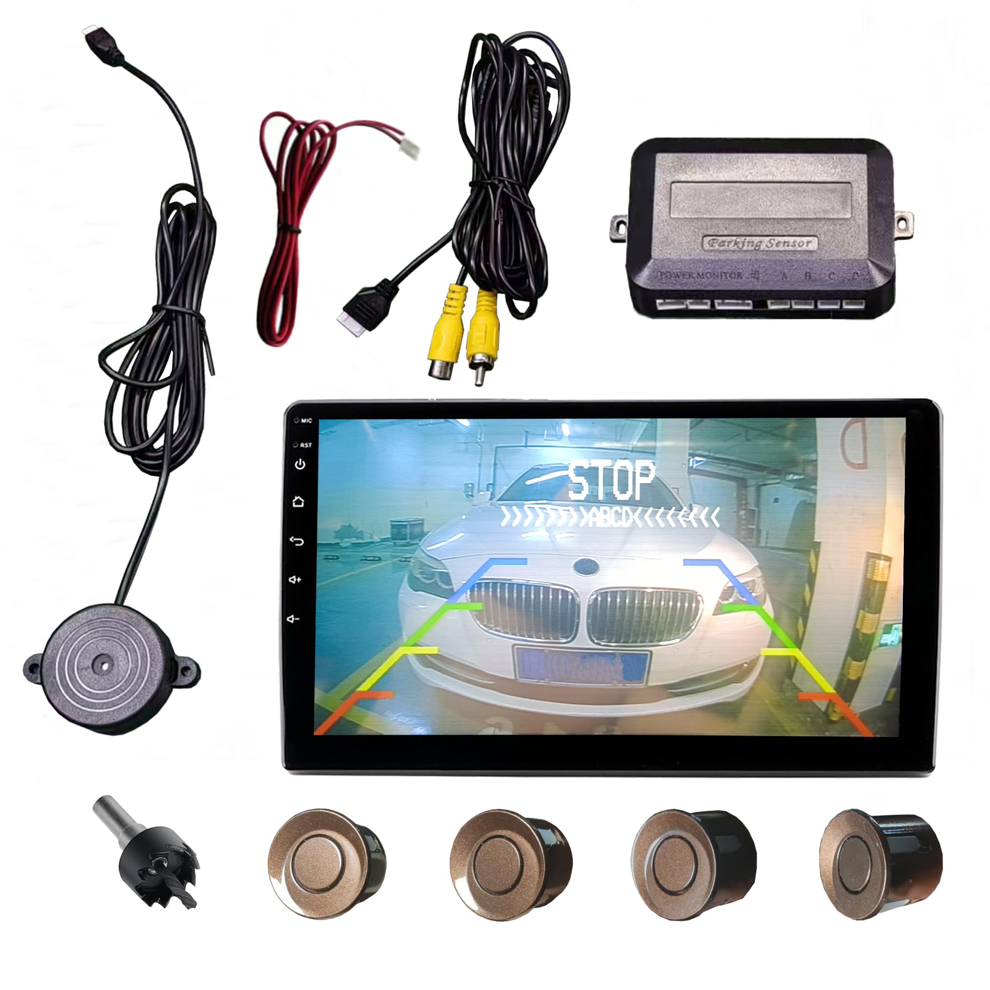Parking Sensor Kit LCD - Displays Data on Original Screen, Easy Rear Installation, Compatible with CVBS Cameras (Not for AHD), 20 Probe Colors to Match Any Vehicle（Brown）