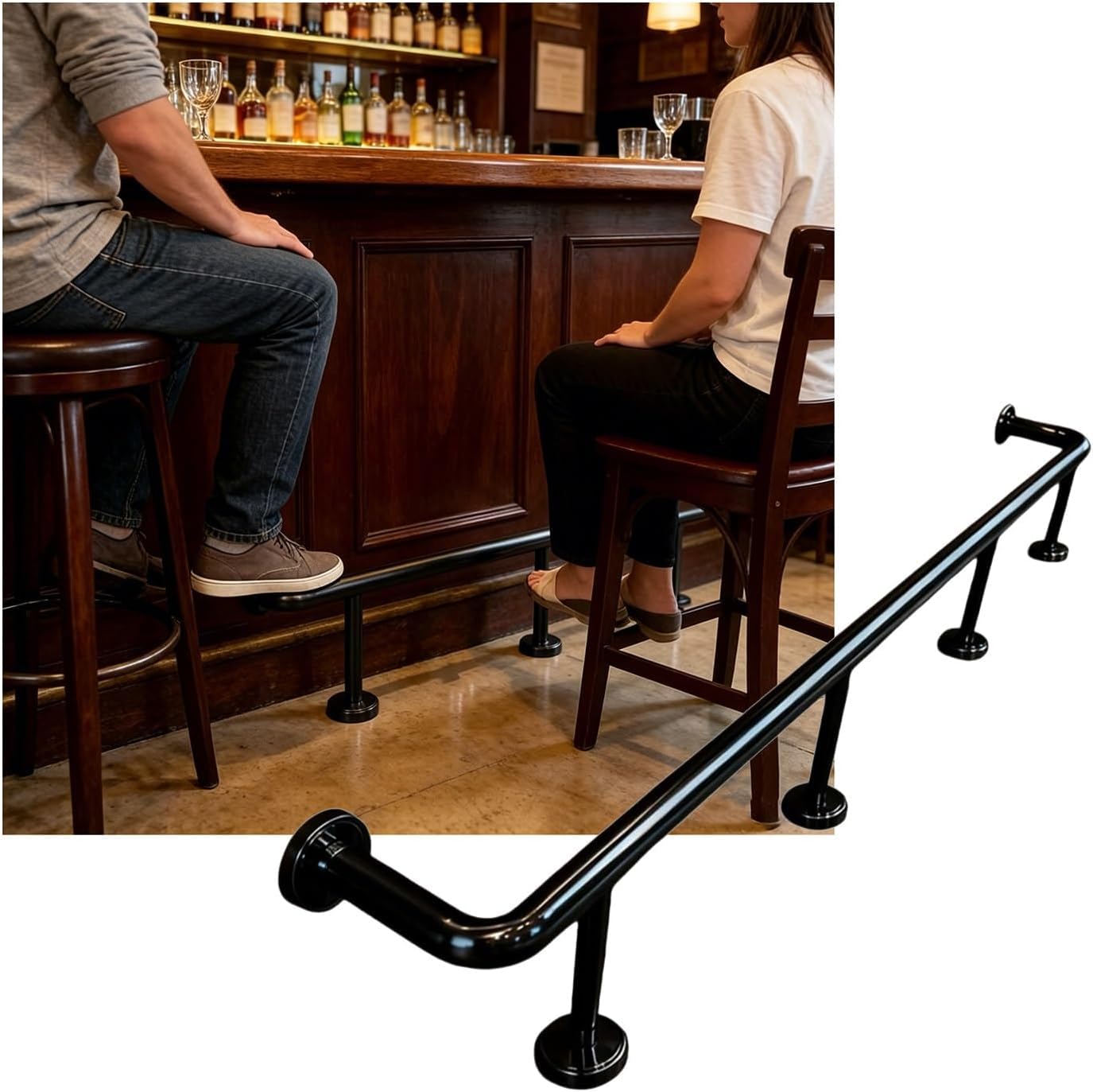 HGOuhK Bar Foot Rail Kit Bar Foot Rail Kit for Indoor Stainless Steel 3.28~16.4ft Feet Rails for Restaurant Kitchen Library(Schwarz,3.5M/11.48FT)