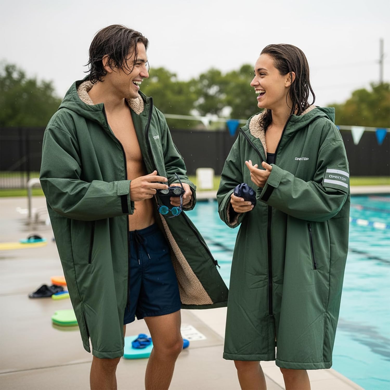 Owntop Swim Parka Kids Adult | Waterproof & Sherpa Lining | Velcro Arm Patch | Oversized Hooded Surf Poncho Changing Robe