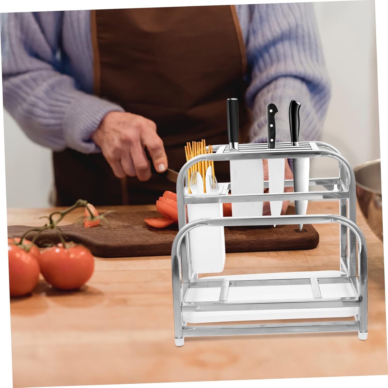 Alipis Kitchen Storage Rack Knife Holder Chopsticks Storage Bracket Sturdy Stainless Steel Kitchen Utensil Holder