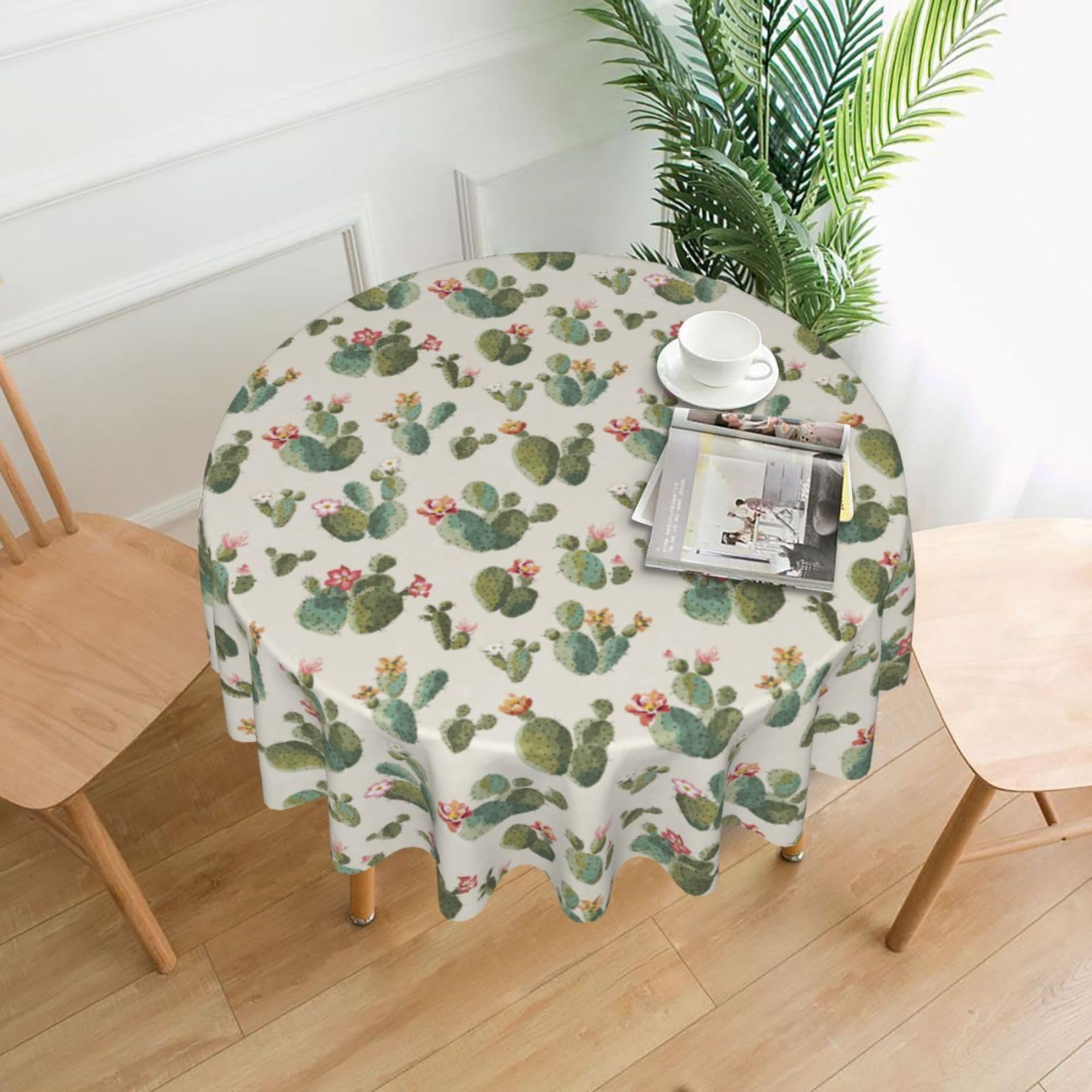 OXbnmm Cute Cactus Print Soft Round Tablecloth 60in Polyester Washable Cover Cozy Gift for Mom Housewarming