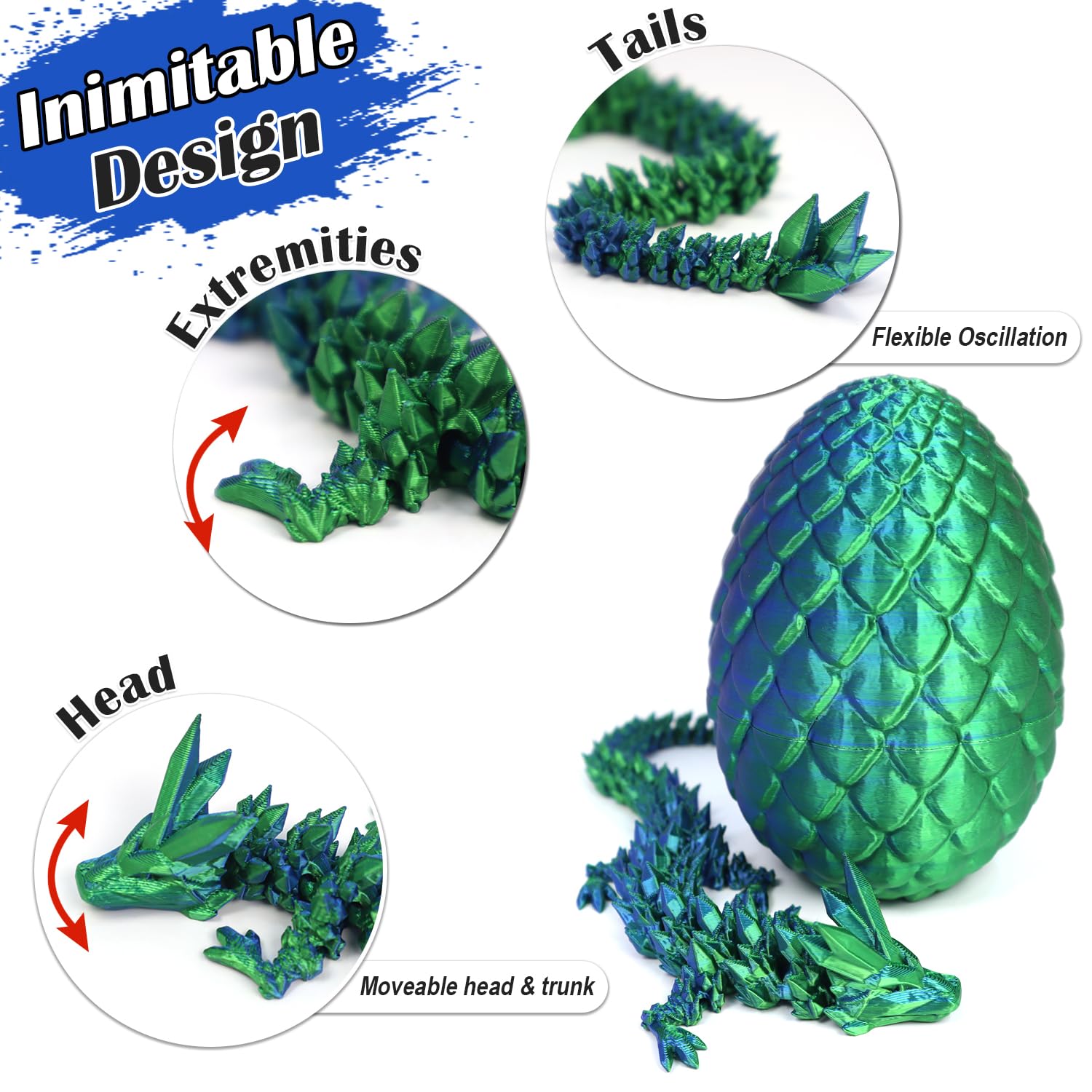 DUOCIYUAN Œuf De Dragon Imprimé En 3D, Jouet Surprise Pour Cadeaux Adultes Et Enfants, Figures De Dragon Mobiles Pour Easter Et Noël, Décoration De