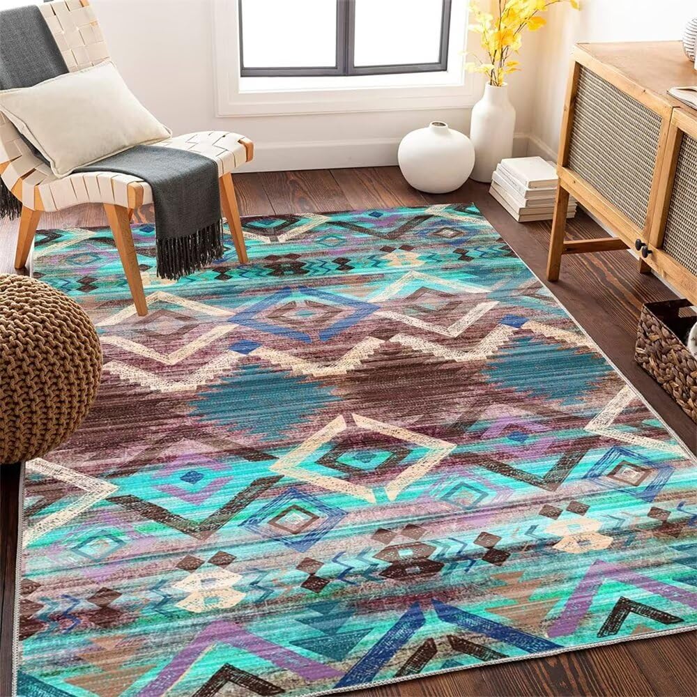 Tapis table basse bleu 200x300 géométrique moderne et antidérapant