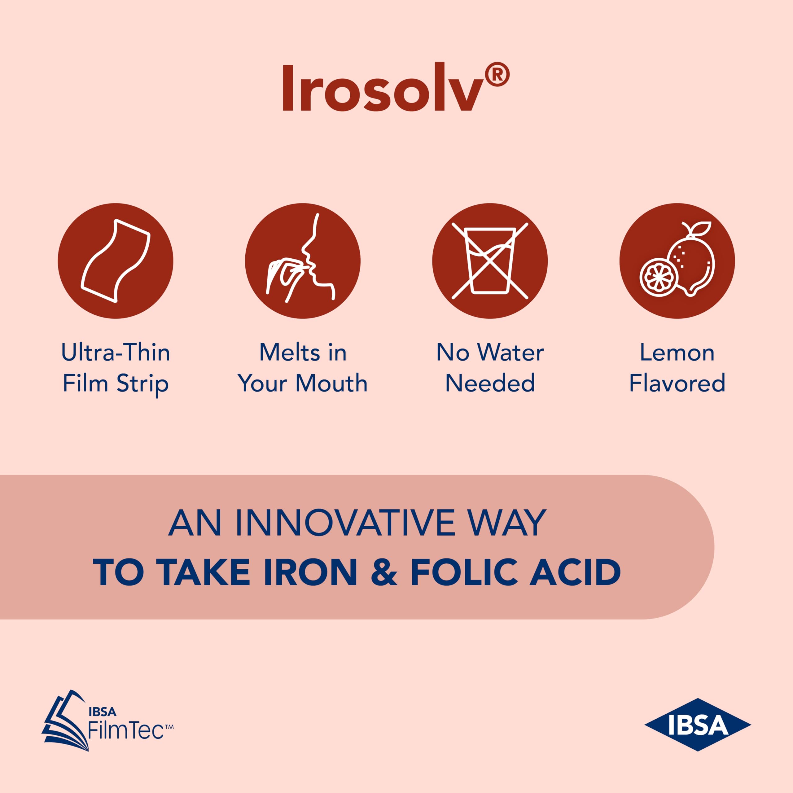 Irosolv | IBSA Iron Supplement | 30mg Iron & 400mcg Folic Acid | 30 Films — Amazon image 2