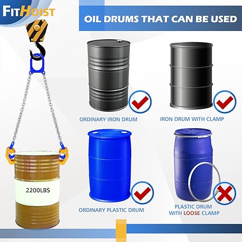 Miniatura 13 de Levantador de tambor de cadena actualizado 1 tonelada (2200 libras) de capacidad vertical Gancho de acero al carbono con resorte integrado