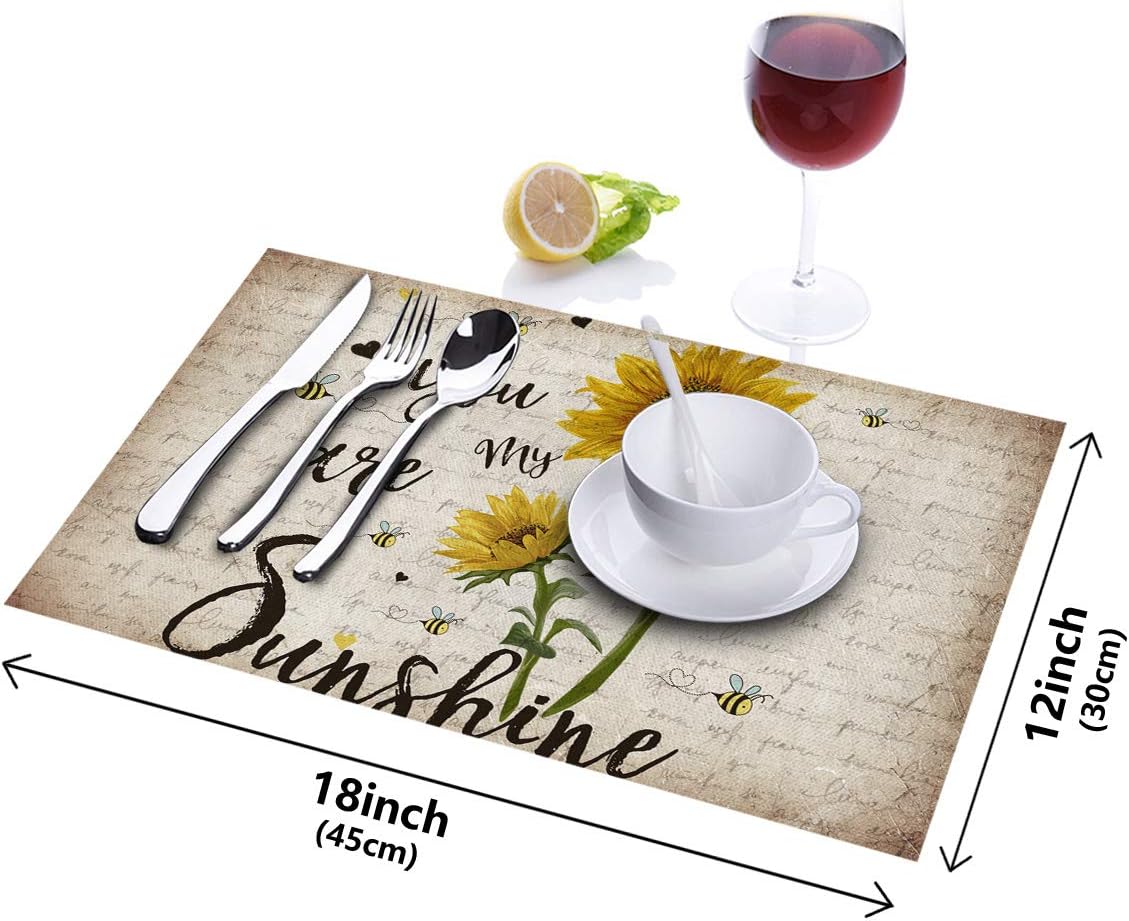 Gеt Dіѕсоunt оƒƒеr ARTSHOWING Set of 6 Placemats Heat-Resistant for Dining Table Linen Table Mats Rustic Sunflower Rectangle Pad Placemat 12 x 18 Inch - You are My Sunshine