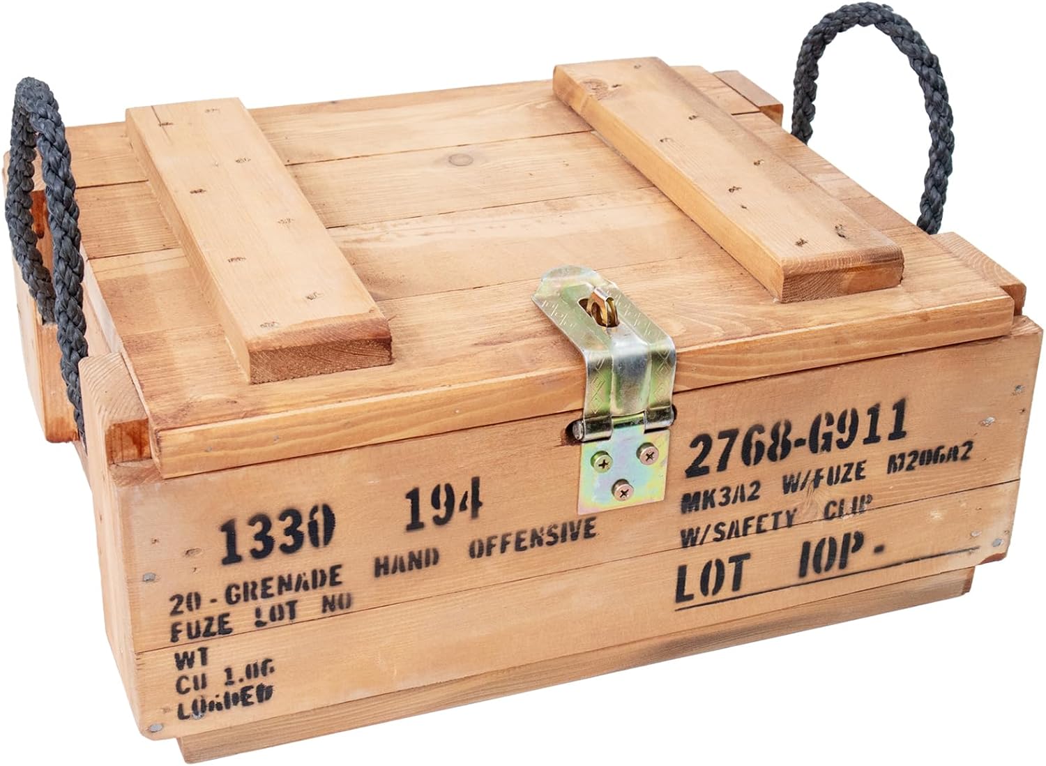 OWLHAUS Military Footlocker (Standard Size) | Rustic Vintage-Style Wooden Army Trunk, Munition Grenade Chest, Spacious Storage Chest for Bedroom, Perfect for Memorabilia or Home Decor, Lockable