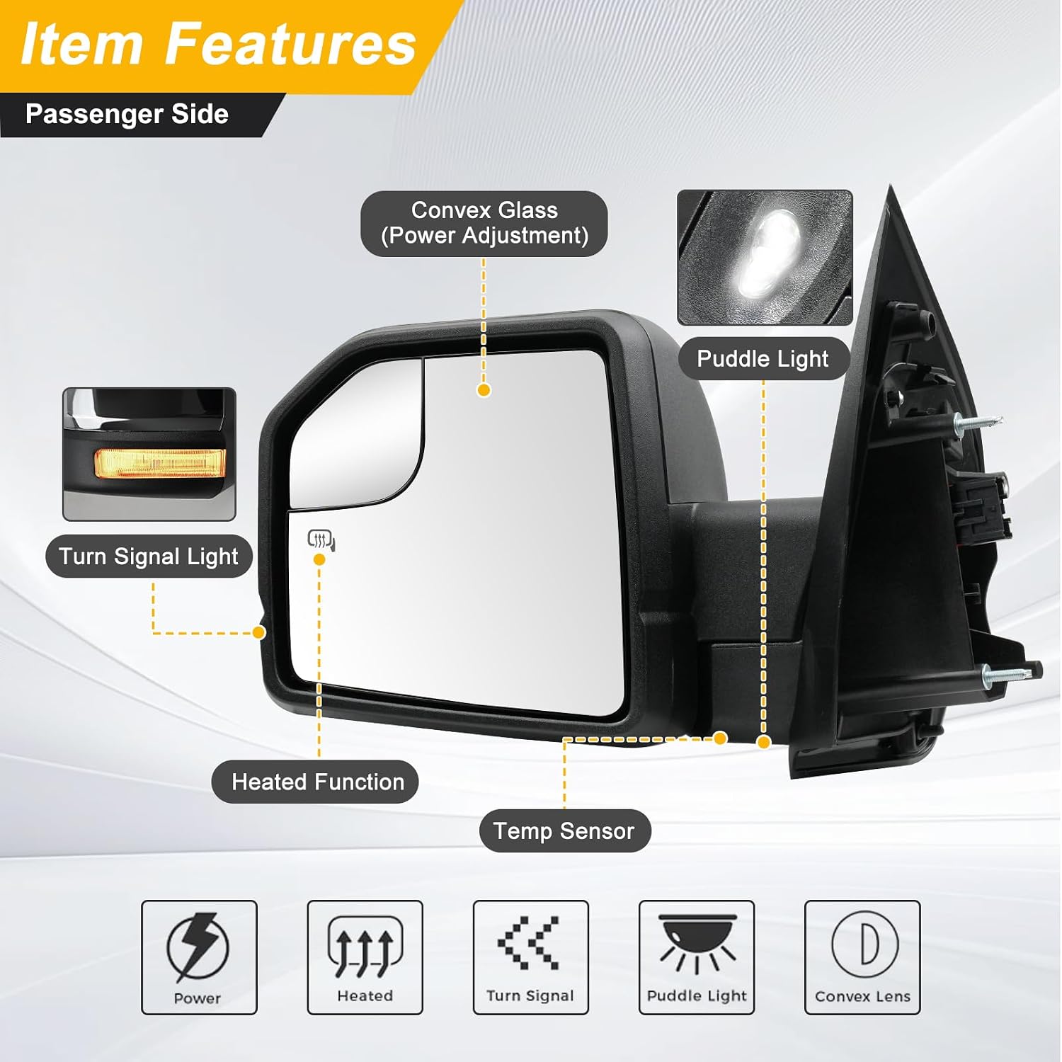Driver Side Mirror Replacement for Ford F150 2015-2020, Original Factory Style Left Door Power Mirrors with BLIS, Turn Signal Light, Puddle Light, HD Wide Angle Rear View Mirrors, 8 Pins