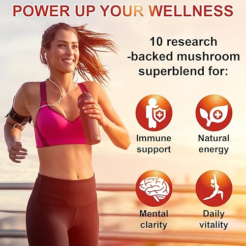 Miniatura 5 de Suplemento de hongo de melena de león 10 en 1 con cola de pavo, reishi, cordyceps, chaga y más, suplementos cerebrales para memoria y concentración,