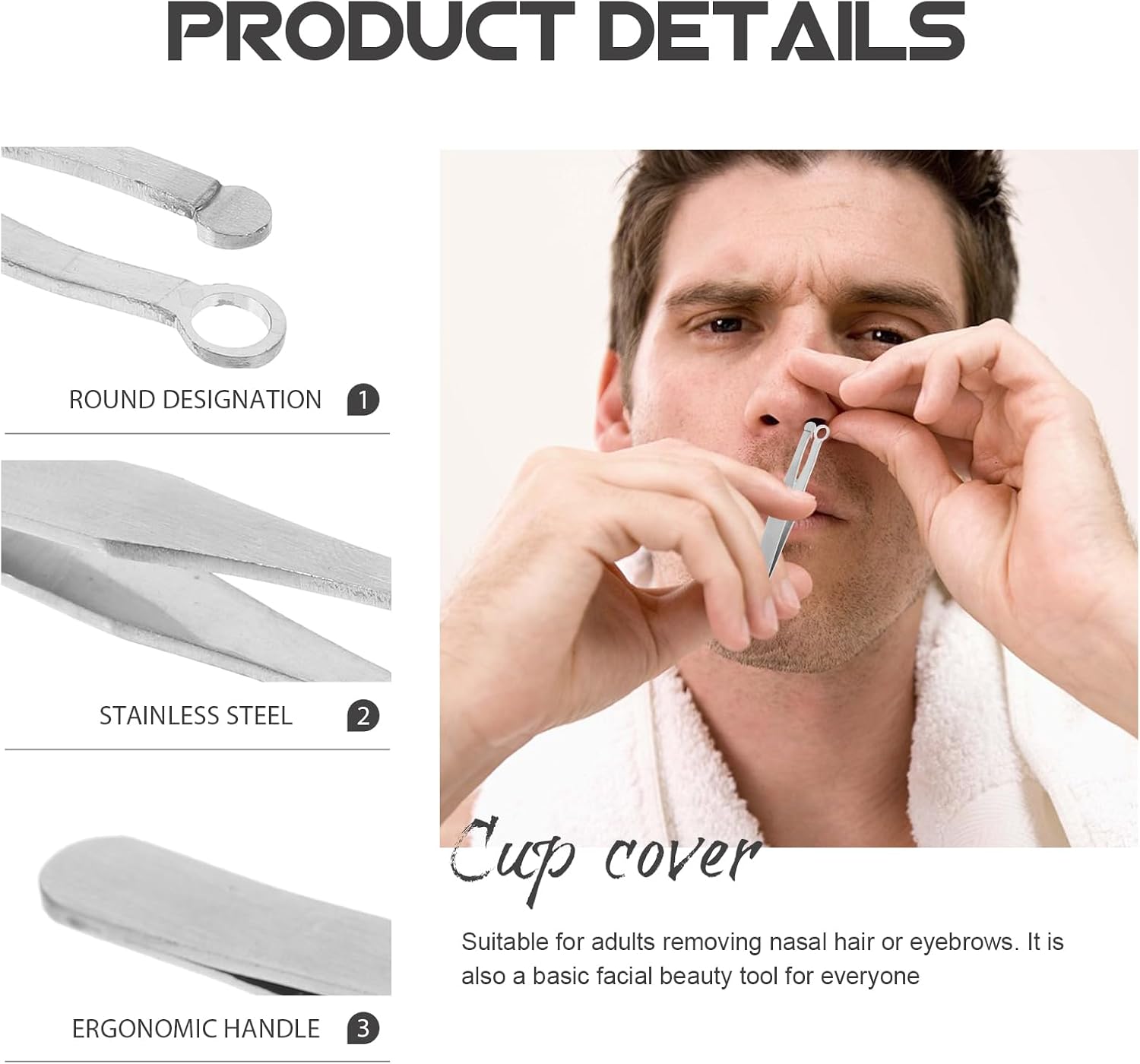 Precision Nose Hair Tweezer Stainless Steel Round Head Grooming Scissor Eyebrow Clippers Trimmer for Safely Trim Nose and Ears (Silver)