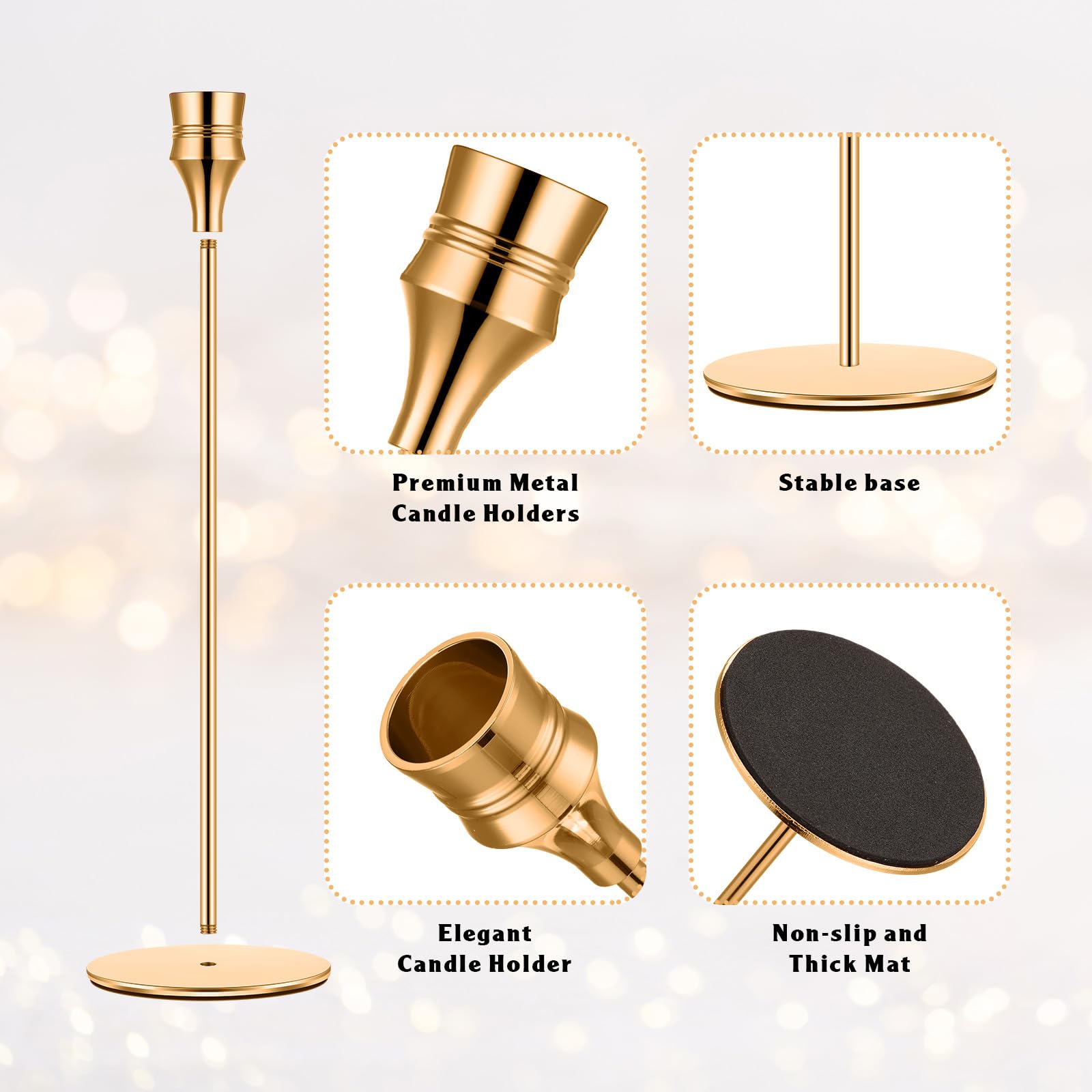 Yaomiao 30 Pcs Gold Candlestick Holder Set Gold Taper Candle Holder Bulks Metal Candlestick Stand for Wedding Party Dinning Anniversary Table Centerpiece Fits 0.75 Inch Thick Candle 9/11/13 Inch