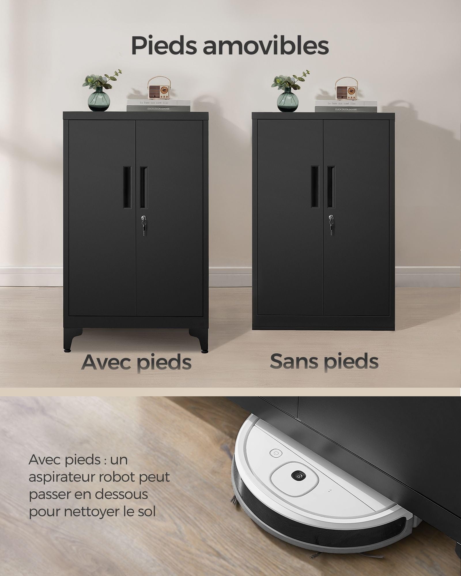 Helloshop26 Caisson de Bureau Placard Polyvalent Armoire de Bureau à 2 Portes verrouillable 40 x 60 x 90 cm Meuble de Rangement en Acier pour Bureau Salon Noir 12_0004831