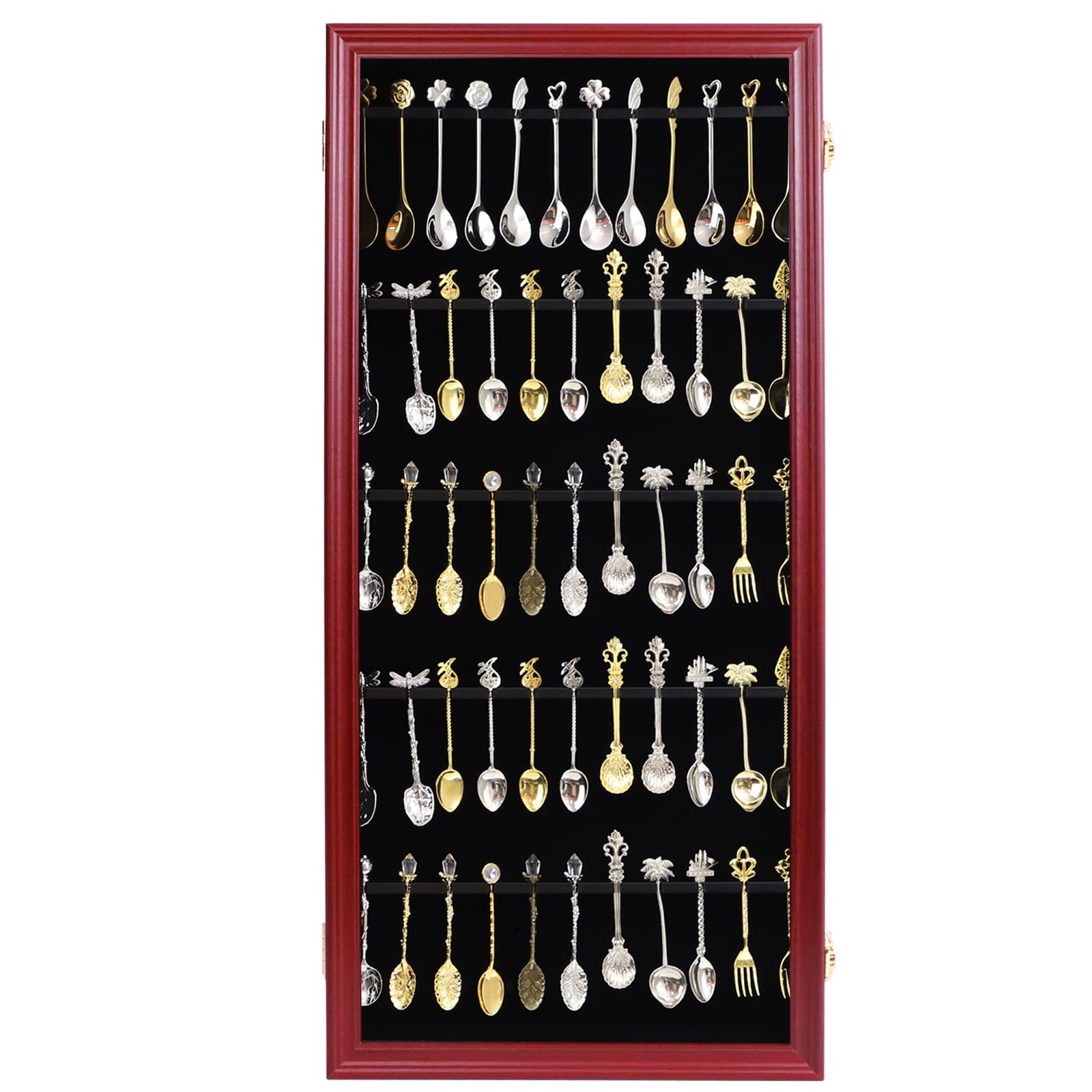COMSREV 60 Souvenir Tea Spoon Display Case Collection Collector Rack Wall Mount Wooden w/98 UV