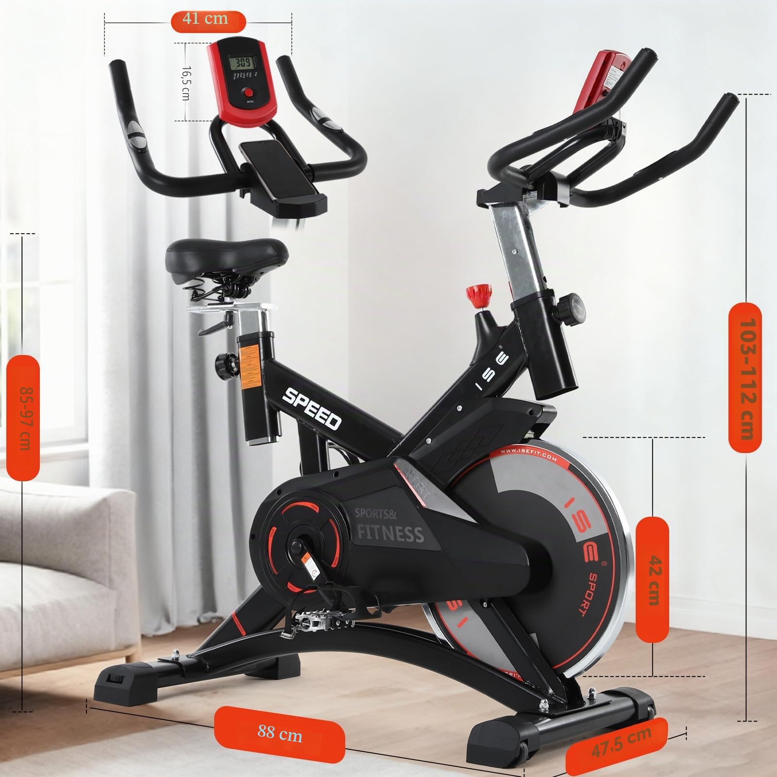 ISE Velo d appartement, Ergonomie Cardio-Training, Exercise Bike, Velo Appartement Fitness, Multifonction Ecran/Impulsion, Vélo d'Appartement Selle/Guidon Hauteur Réglable, Vélo Appartement à Domicile
