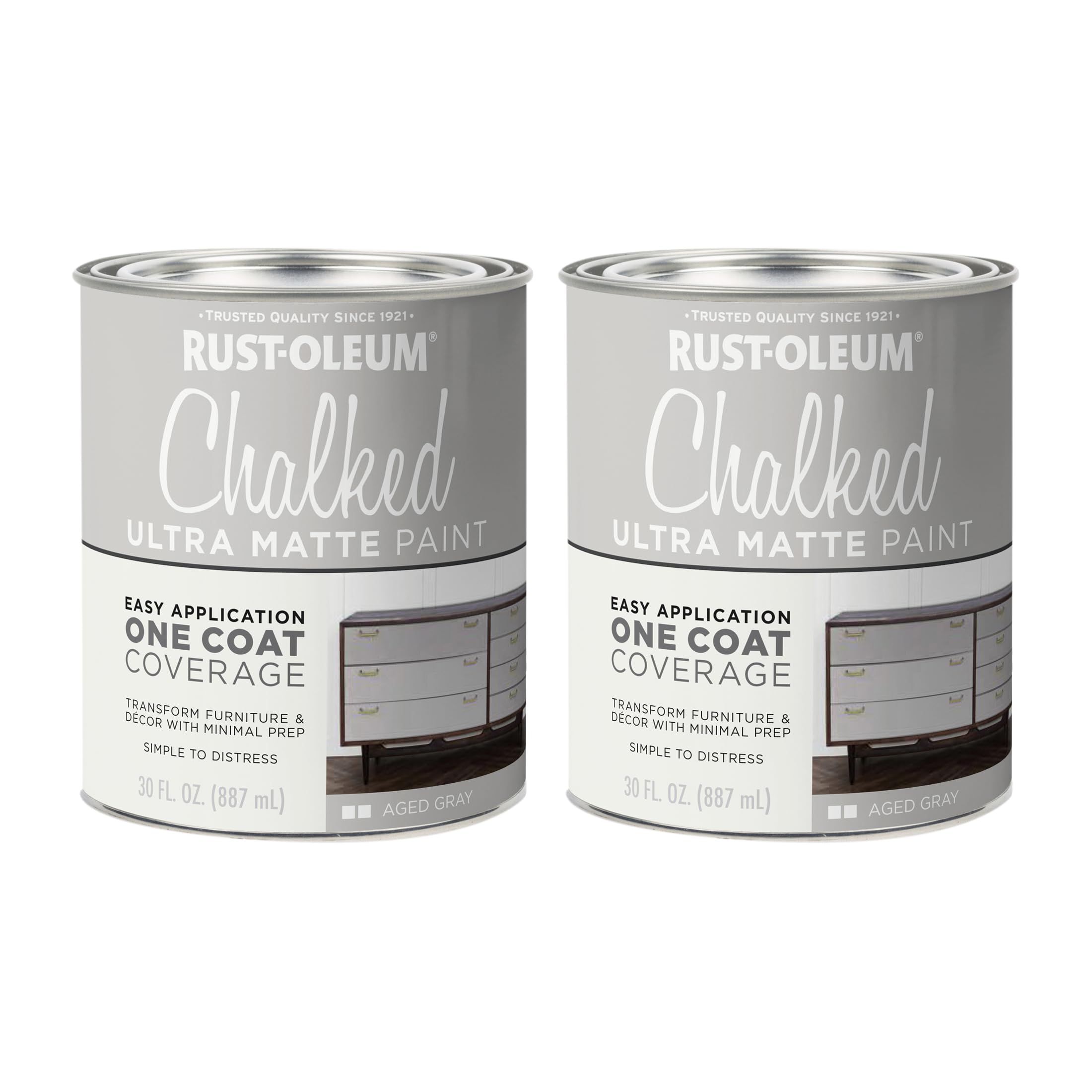 Rust-Oleum Aged Gray Chalked All-in-One Ultra Matte Paint | One Coat Coverage | No Primer, Sanding, Or Topcoat Needed | Easy Clean Up | Made in USA | 30 OZ | 2 Pack - Packaging may vary