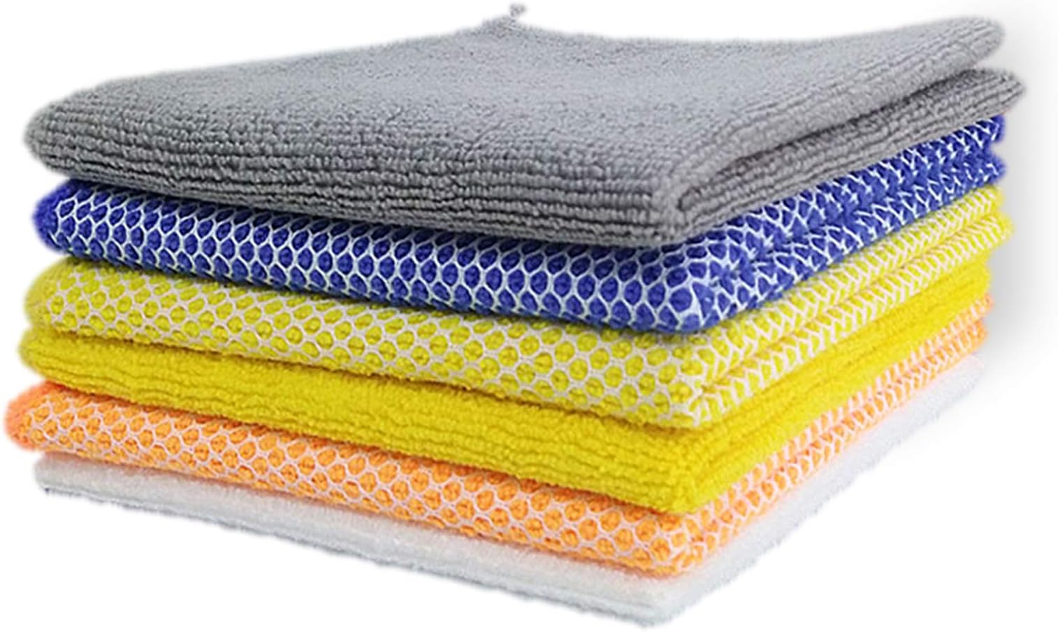 AikaplusMicrofiber Kitchen Towels, Set of 5 Super Absorbent, Durable and Dish Towels, 12 x 12Inch - 5 Colors one Set (5 Color Set (Blue,White,Orange,Yellow,Gray))