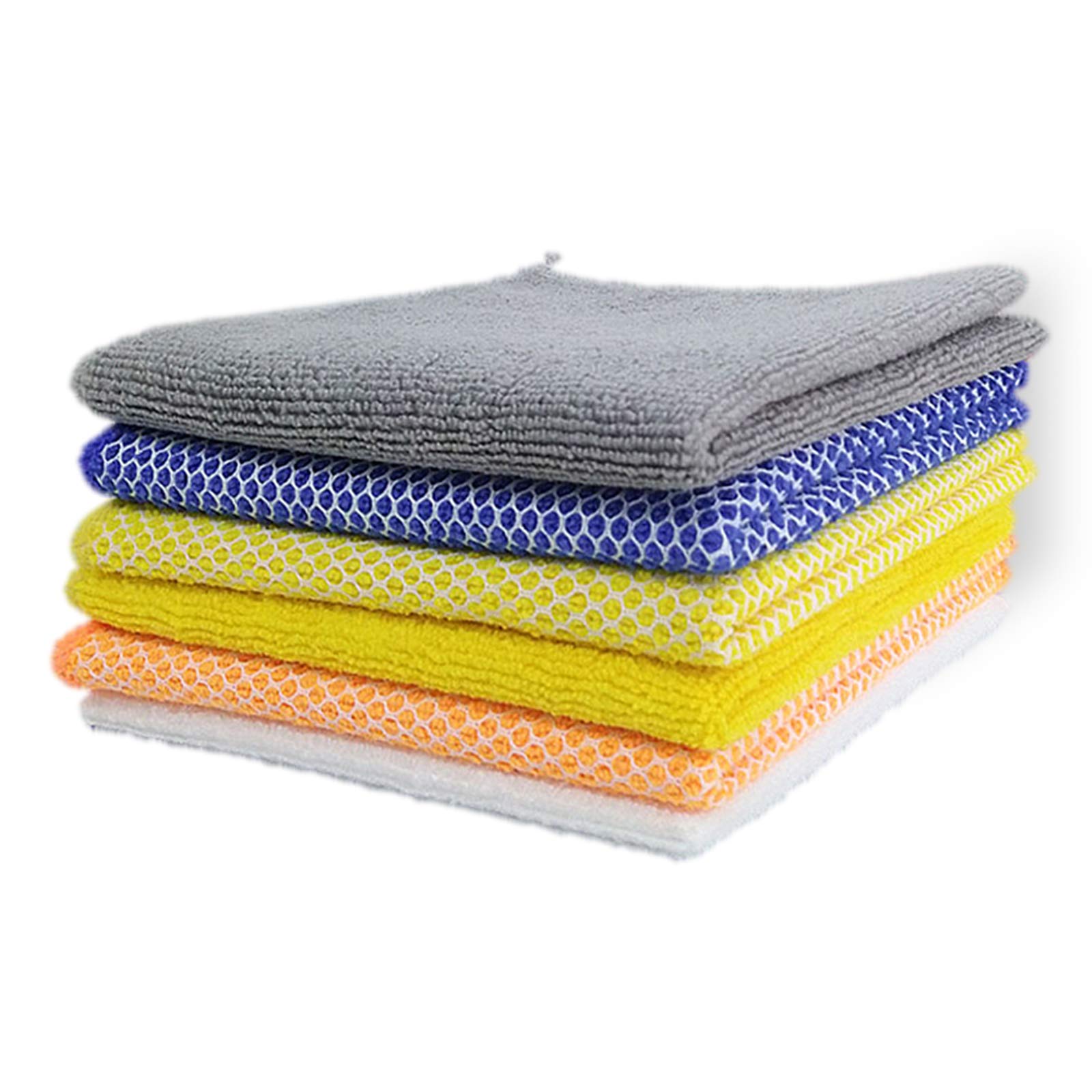 AikaplusMicrofiber Kitchen Towels, Set of 5 Super Absorbent, Durable and Dish Towels, 12 x 12Inch - 5 Colors one Set (5 Color Set (Blue,White,Orange,Yellow,Gray))