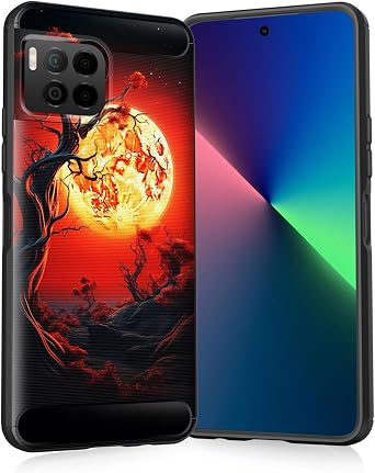 for T-Mobile Revvl 7 Pro 5G Case,Slim Thin Silicone Soft Flexible TPU Brushed Black Anti-Scratch Shockproof Protective Cover for T-Mobile Revvl 7 Pro 5G,Magic Red Moon Tree