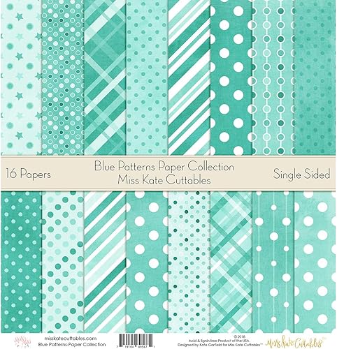 Miniatura 4 de Paquete de papel de patrón  Patrones azules  Papel especial premium para álbumes de recortes, colección de una cara de 12 x 12 pulgadas, incluye 16
