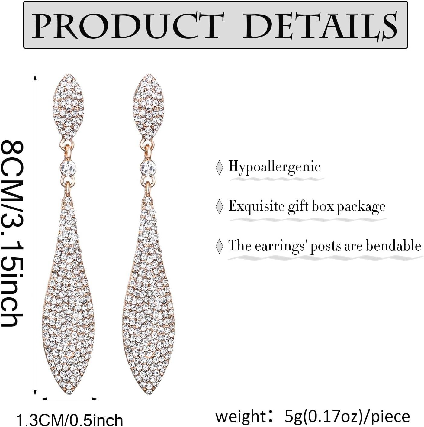 Rhinestone Statement Earrings Double Waterdrop Earrings Cluster Crystal Drop Dangle Earrings Prom Party Wedding Earrings for Women - Image 7