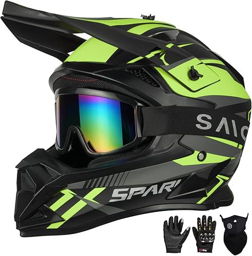 Miniatura 2 de Casco de motocross para adultos ATV para moto de tierra todo terreno de cara completa con gafas, guantes y máscara, aprobado por el DOT