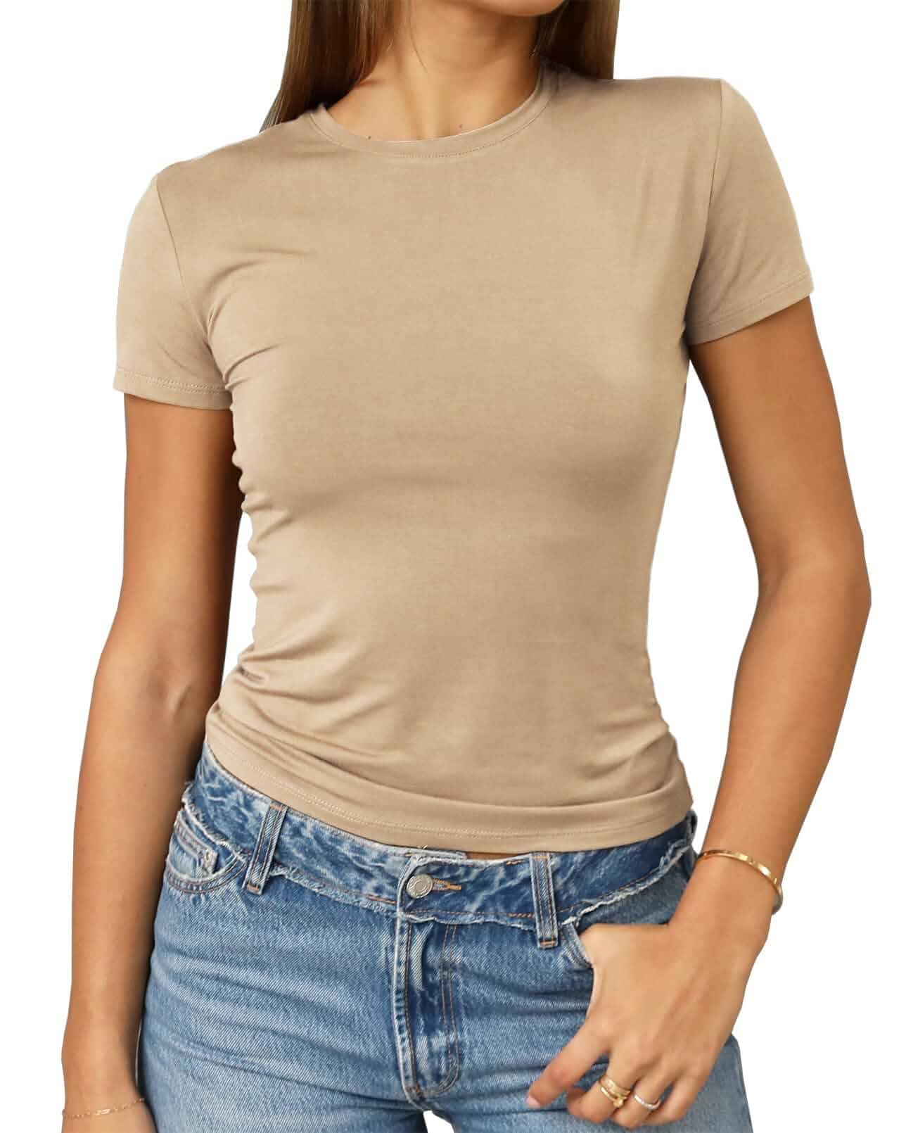 Abardsion Women's Casual Basic Slim Fit T Shirts | Summer Clothes 2026 Going Out Crop Tops Short Sleeve Crew Neck Ladies Tees